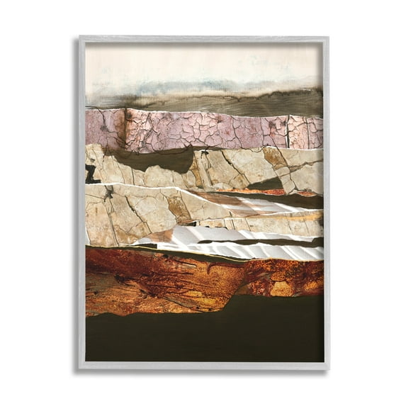 Stupell Industries Abstract Geode Rocks Layered Canyon Landscape Pattern Paintings Gray Framed Art Print Wall Art, 11x14, by Design Fabrikken