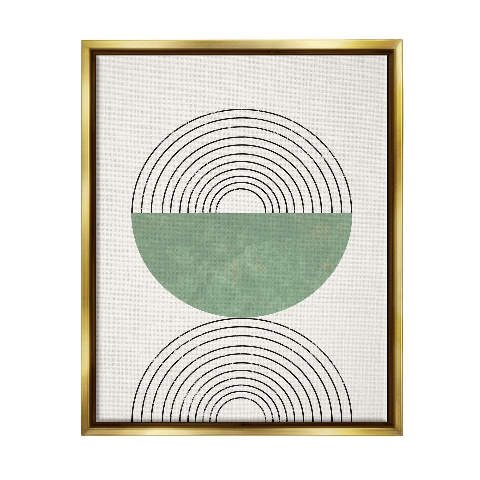 Stupell Industries Abstract Geometric Circular Study Curved Art Deco Metallic Gold Framed Floating Canvas Wall Art, 24x30, by Daphne Polselli