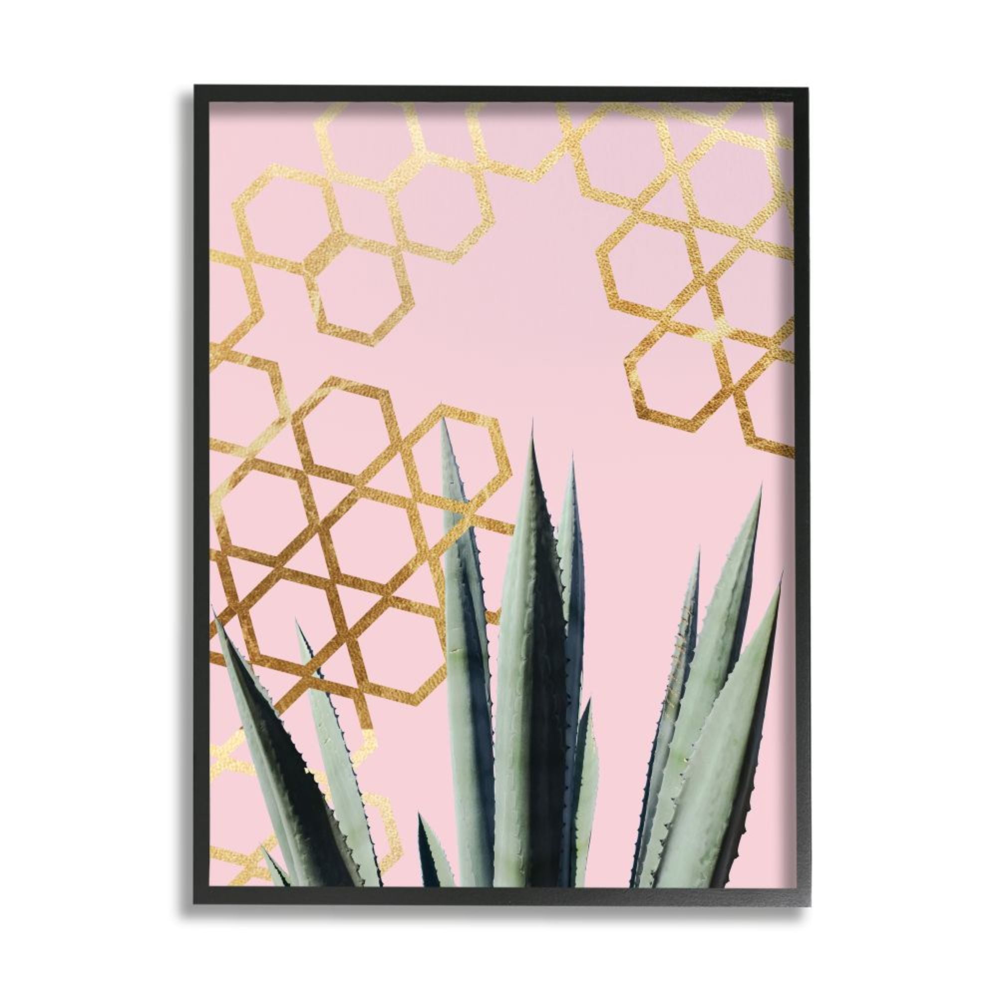 Stupell Industries Abstract Geometric Pattern Cacti over Soft Pink Design by Daphne Polselli, 24" x 30", Black Framed