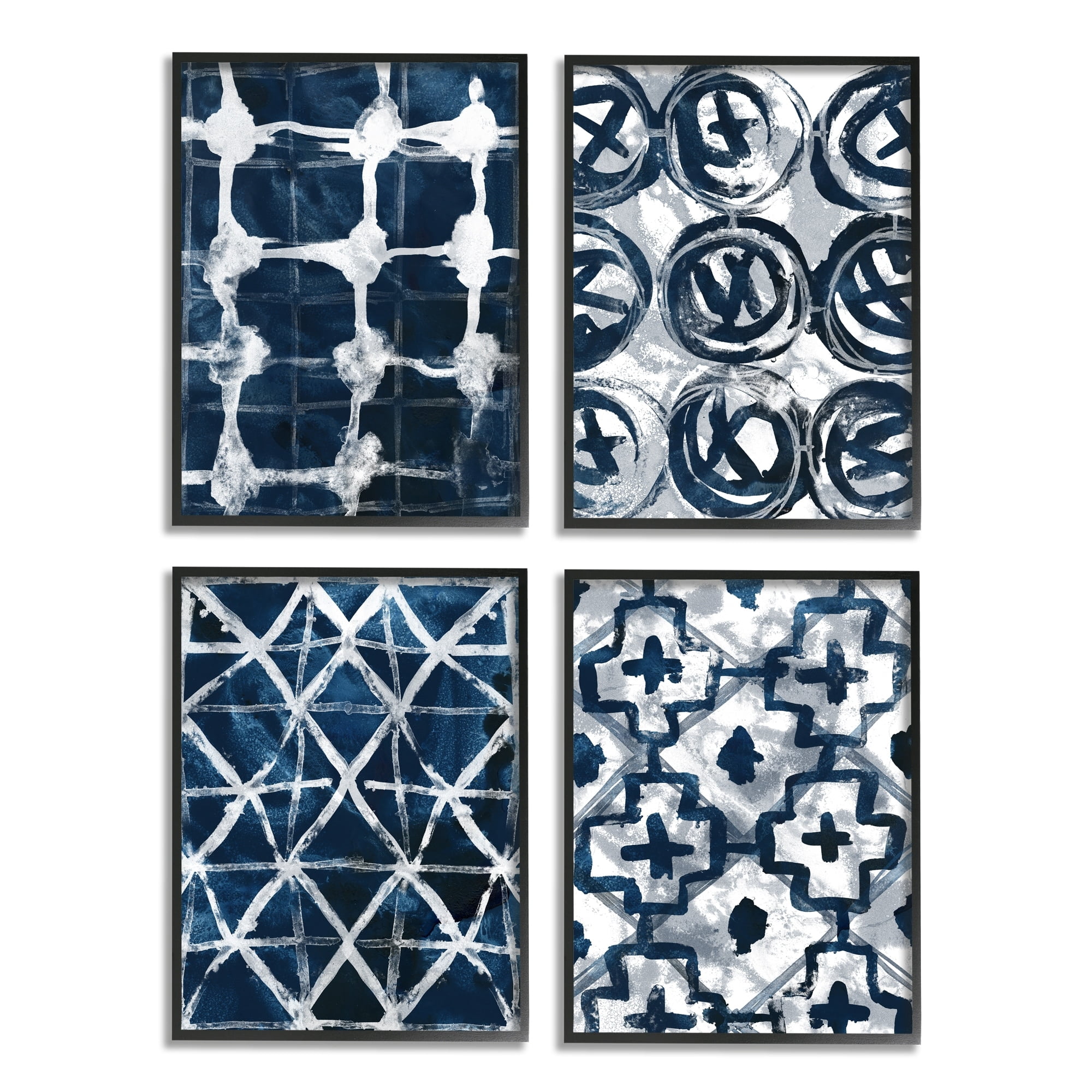Stupell Industries Abstract Geometric Patterns Blue White Painting Black Framed by June Erica Vess