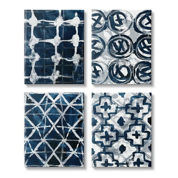 Stupell Industries Abstract Geometric Patterns Blue White Painting Canvas Wall Art by June Erica Vess