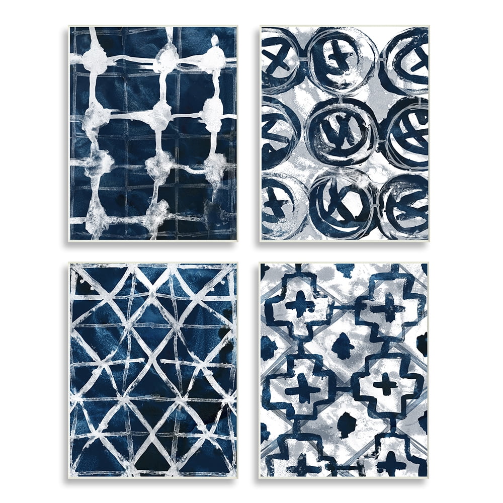 Stupell Industries Abstract Geometric Patterns Blue White Painting Wall Plaque by June Erica Vess