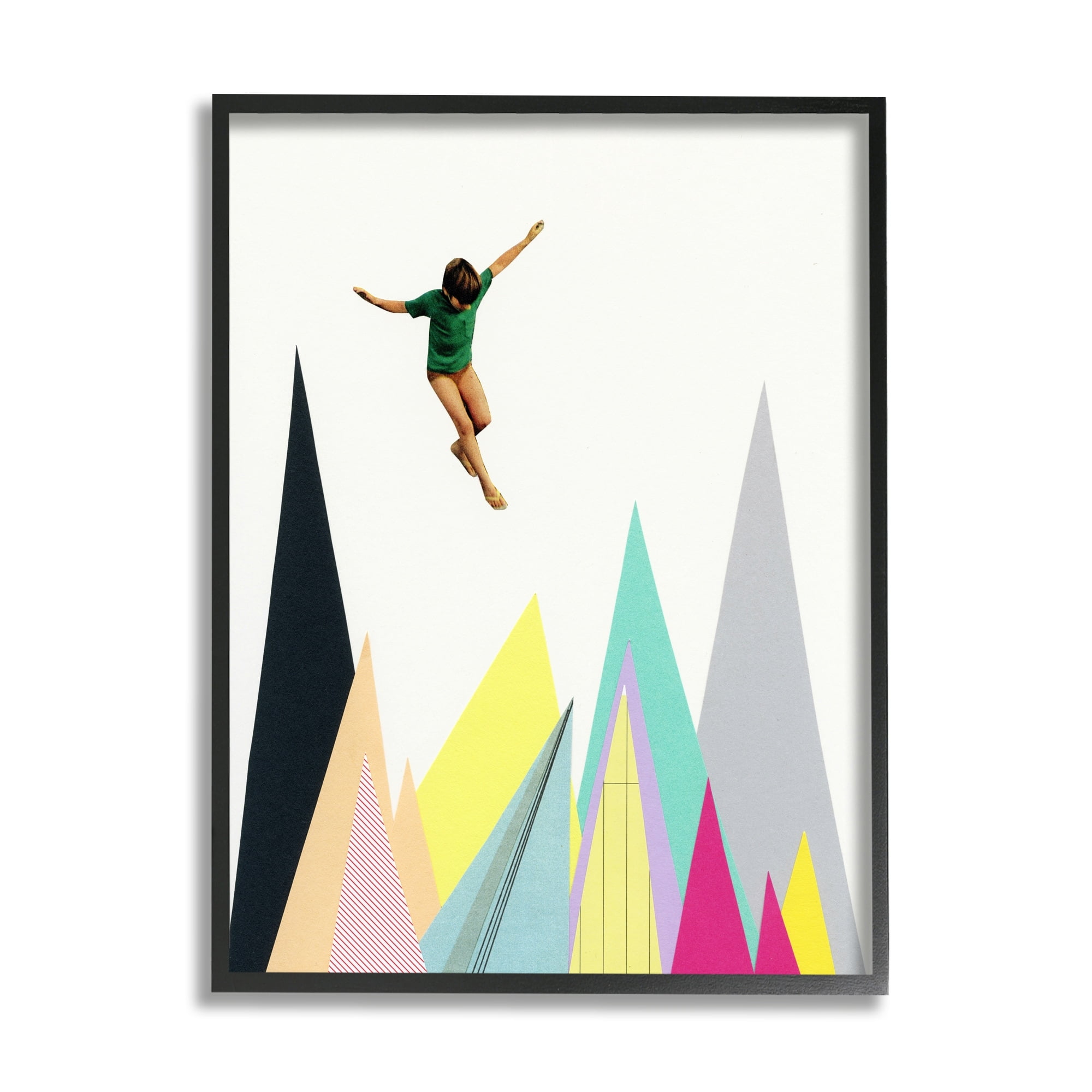Stupell Industries Abstract Geometric Shape Trees Person Jumping Framed Wall Art, 24 x 30, Design by Cassia Beck