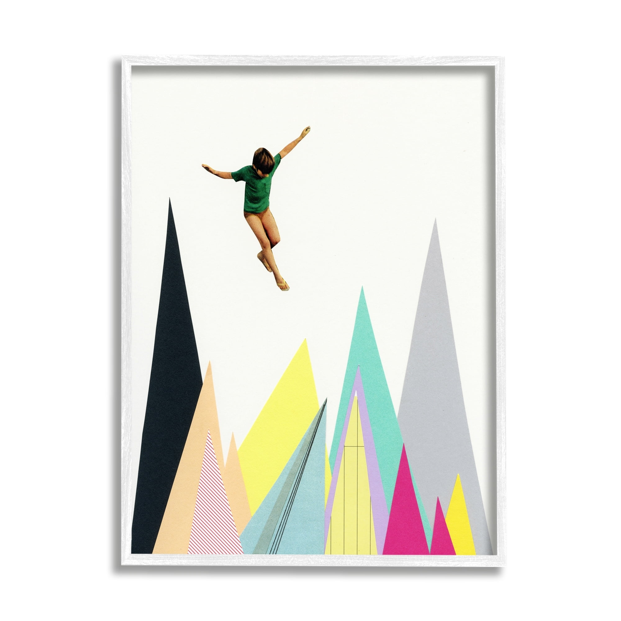 Stupell Industries Abstract Geometric Shape Trees Person Jumping Framed Wall Art, 24 x 30, Design by Cassia Beck