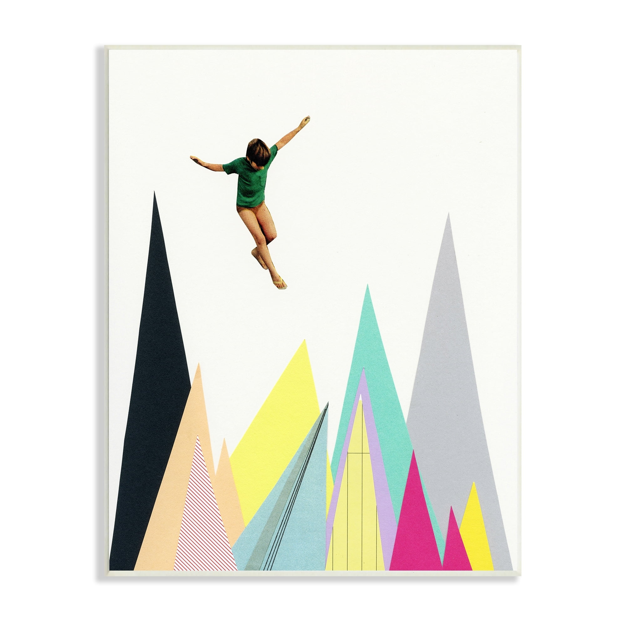 Stupell Industries Abstract Geometric Shape Trees Person Jumping Wood Wall Art, 13 x 19, Design by Cassia Beck
