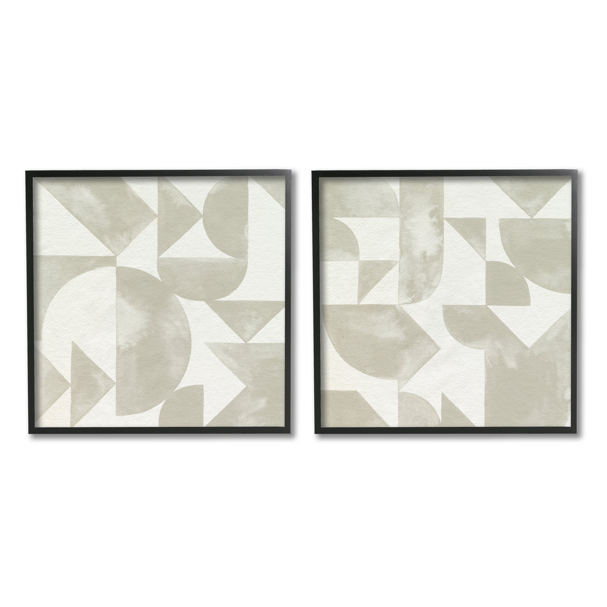 Stupell Industries Abstract Geometric Triangle Shapes Painterly Beige Strokes Painting Black Framed Art Print Wall Art, Set of 2, Design by Grace Popp