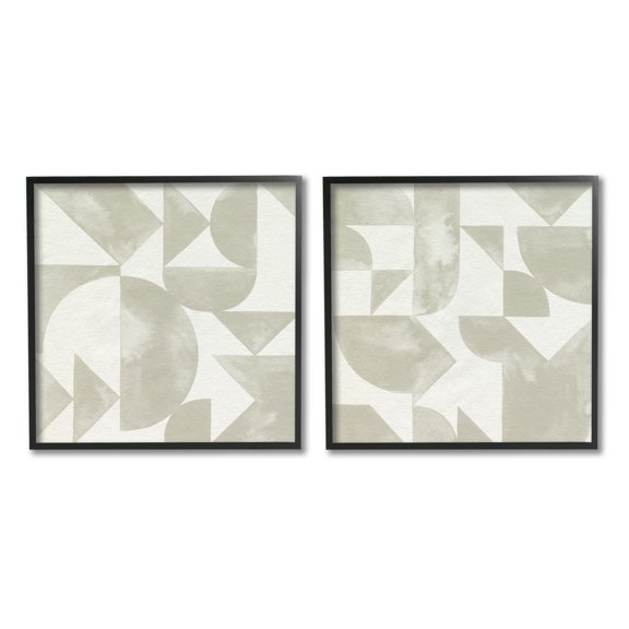 Stupell Industries Abstract Geometric Triangle Shapes Painterly Beige Strokes Painting Black Framed Art Print Wall Art, Set of 2, Design by Grace Popp
