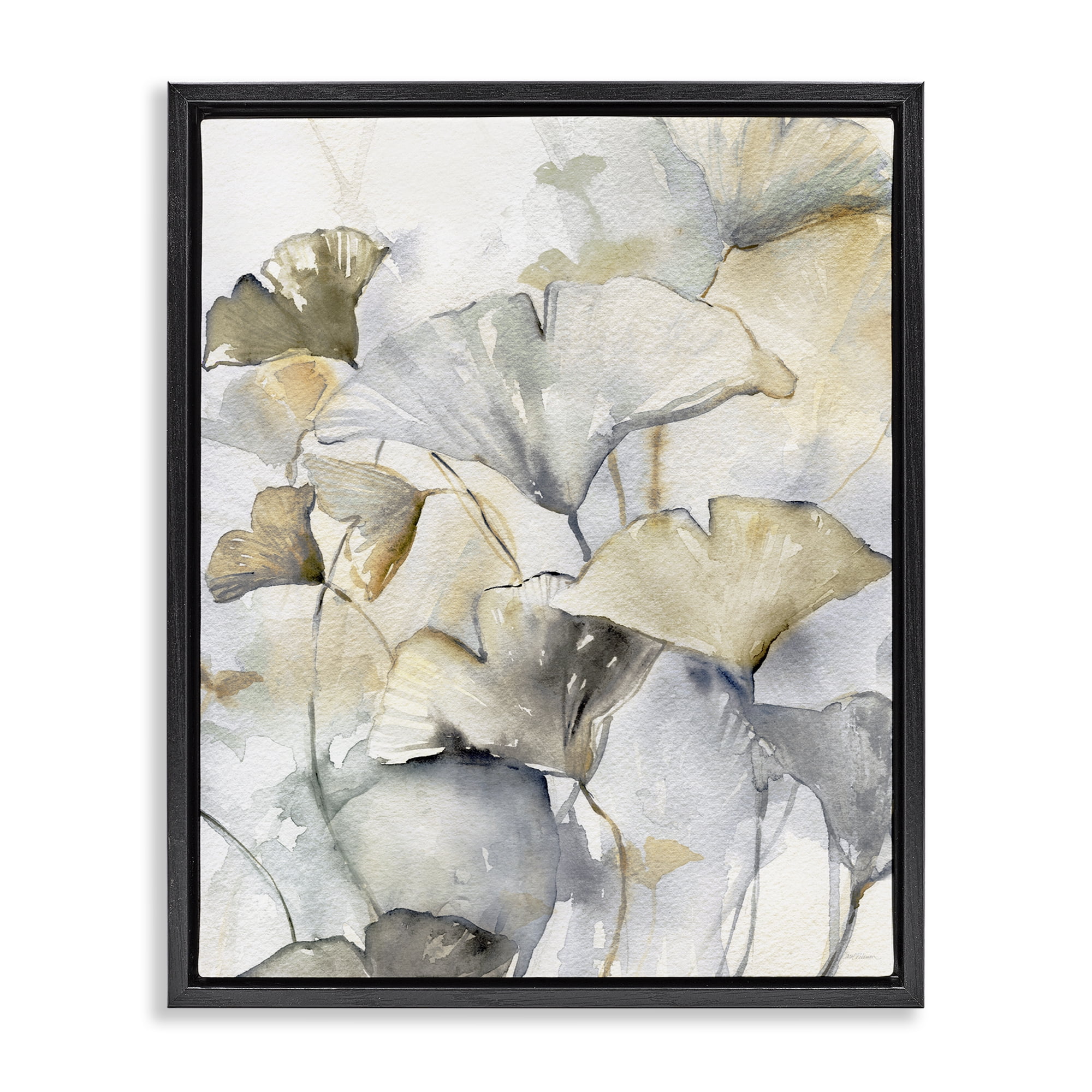 Stupell Industries Abstract Gingko Leaves Plants & Flowers Painting Black Floater Framed Canvas Art Print Wall Art, 25 x 31