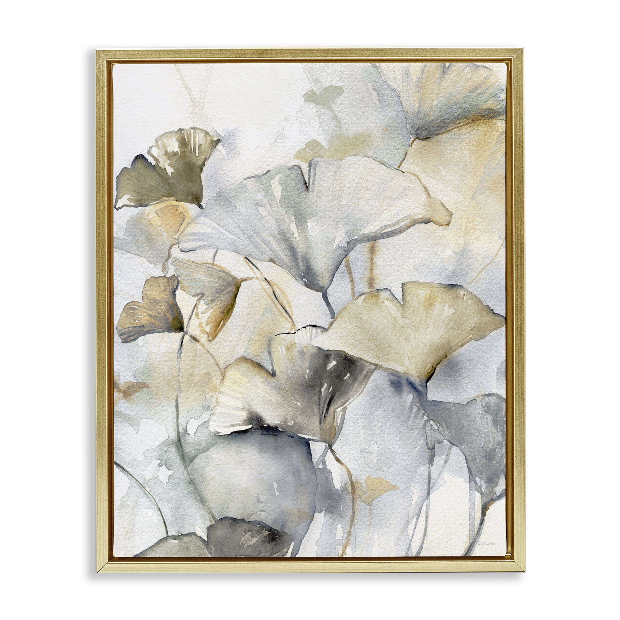 Stupell Industries Abstract Gingko Leaves Plants & Flowers Painting Gold Floater Framed Canvas Art Print Wall Art, 25 x 31