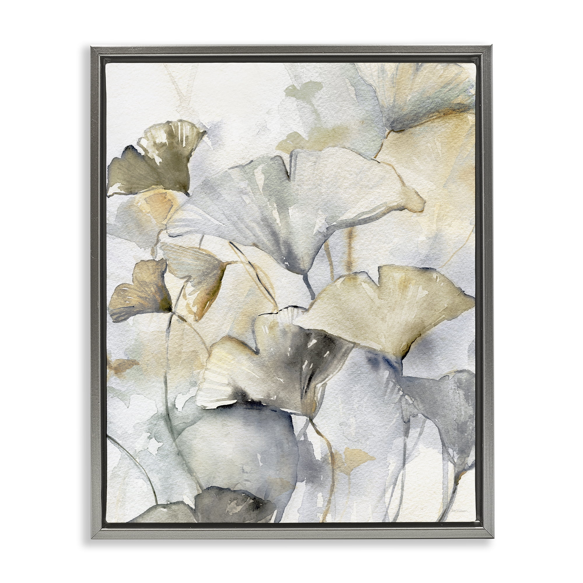 Stupell Industries Abstract Gingko Leaves Plants & Flowers Painting Gray Floater Framed Canvas Art Print Wall Art, 17 x 21