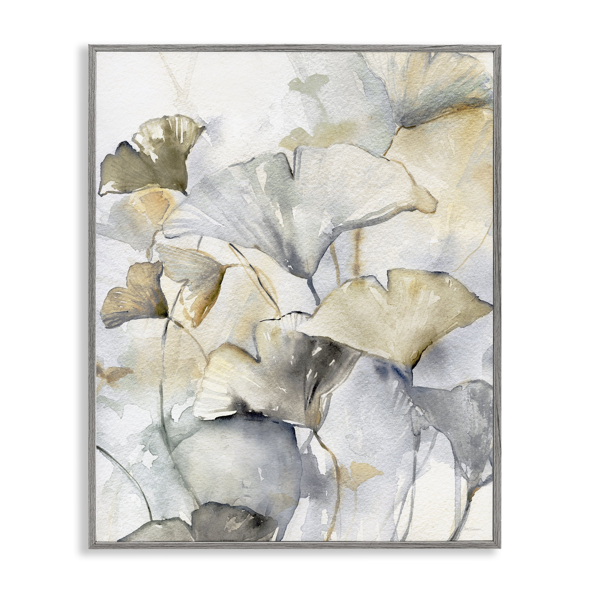 Stupell Industries Abstract Gingko Leaves Plants & Flowers Painting Gray Framed Art Print Wall Art, 16 x 20