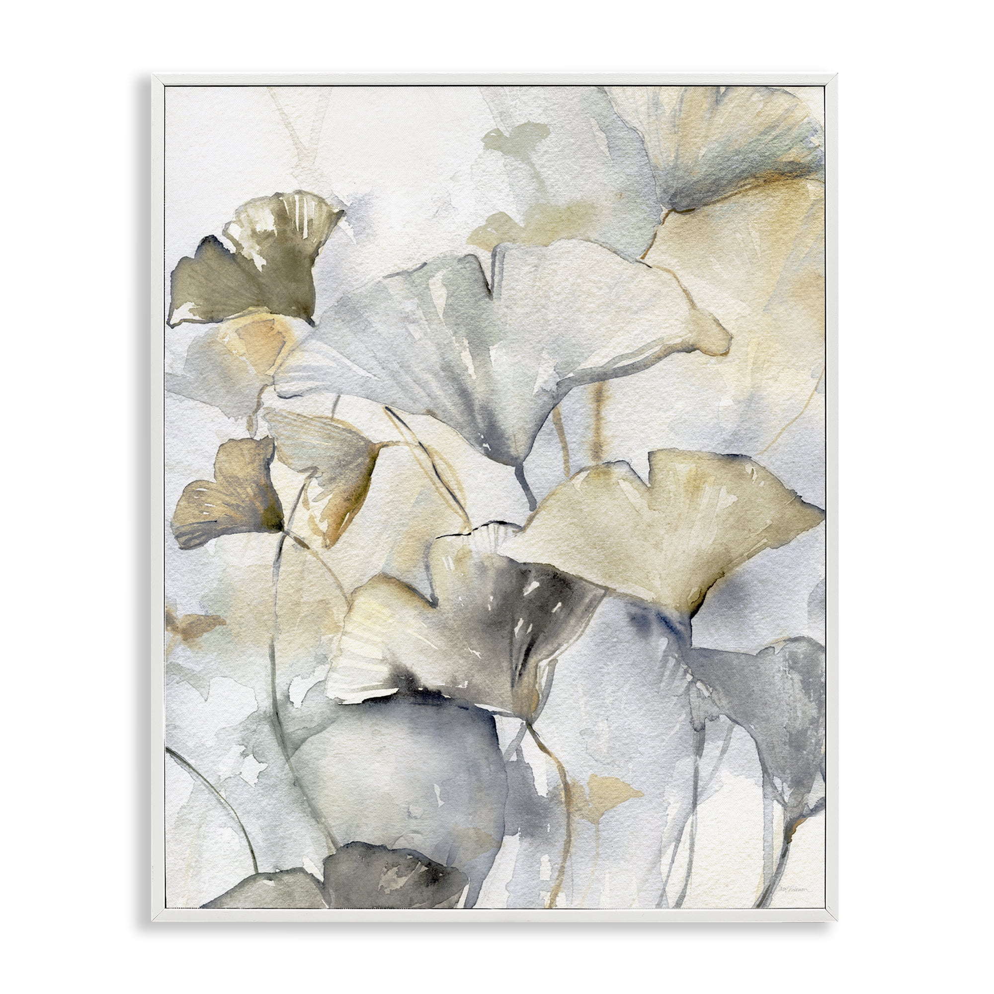 Stupell Industries Abstract Gingko Leaves Plants & Flowers Painting White Framed Art Print Wall Art, 16 x 20