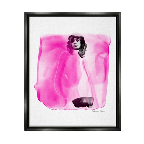 Stupell Industries Abstract Girl on Pink Abstract Painting Black Floater Framed Art Print Wall Art, 17 x 21