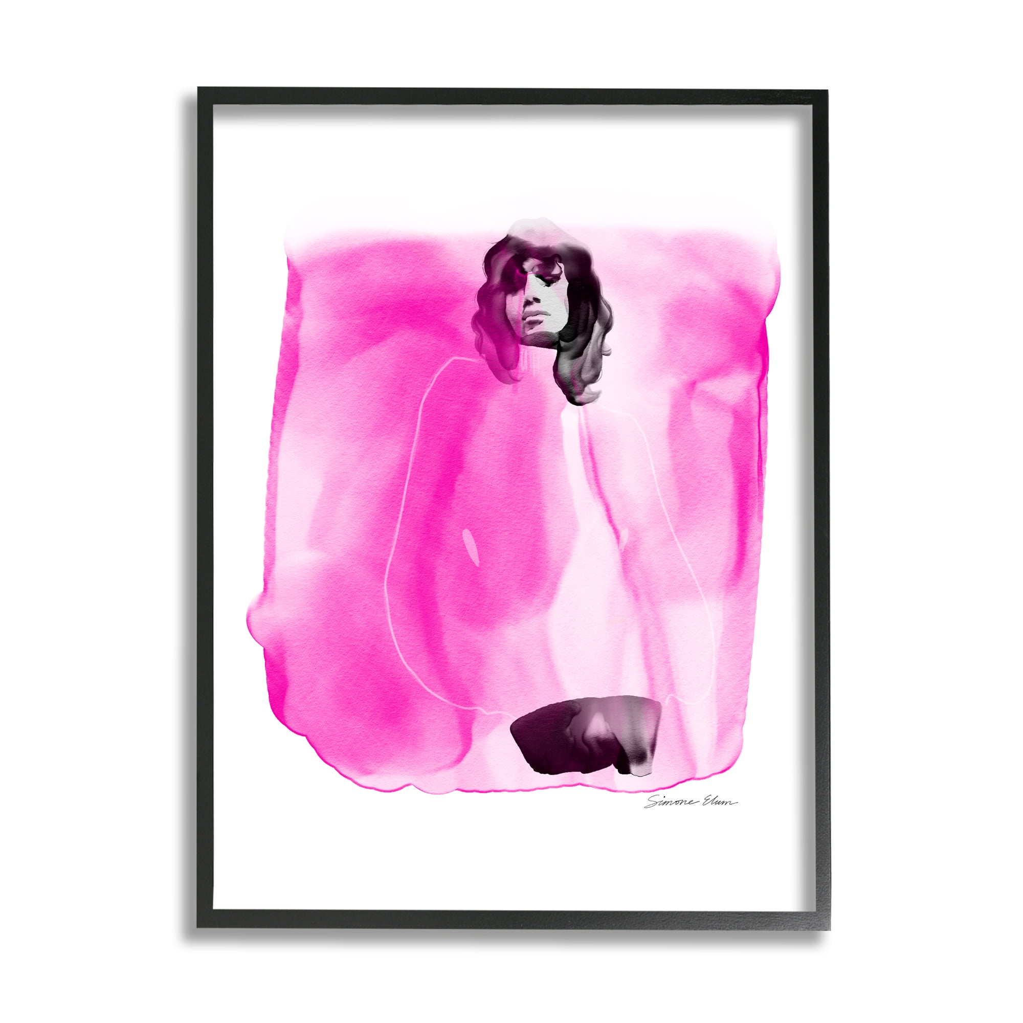 Stupell Abstract Girl on Pink Abstract Painting Black Framed Art Print Wall Art, 24 x 30