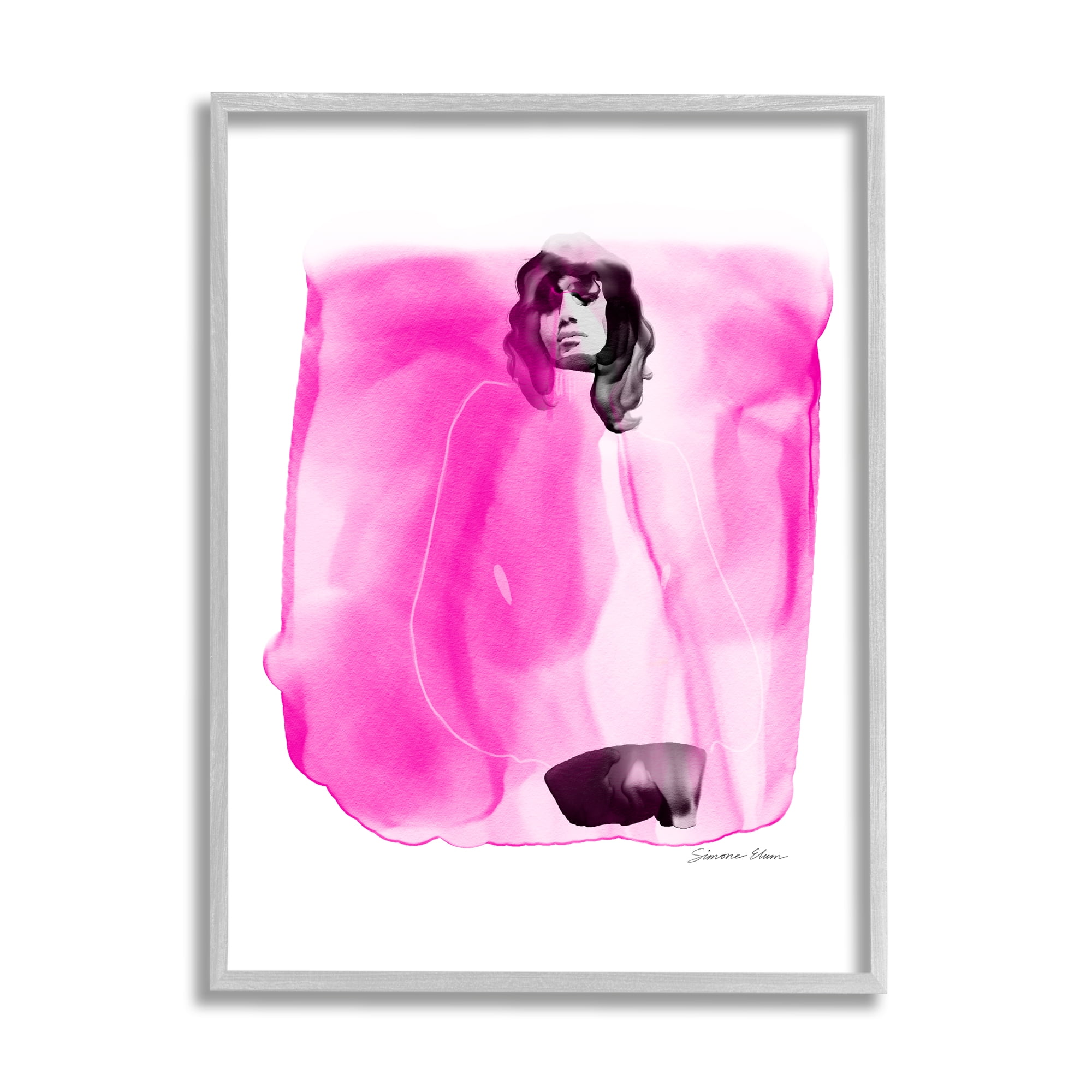 Stupell Industries Abstract Girl on Pink Abstract Painting Gray Framed Art Print Wall Art, 11 x 14