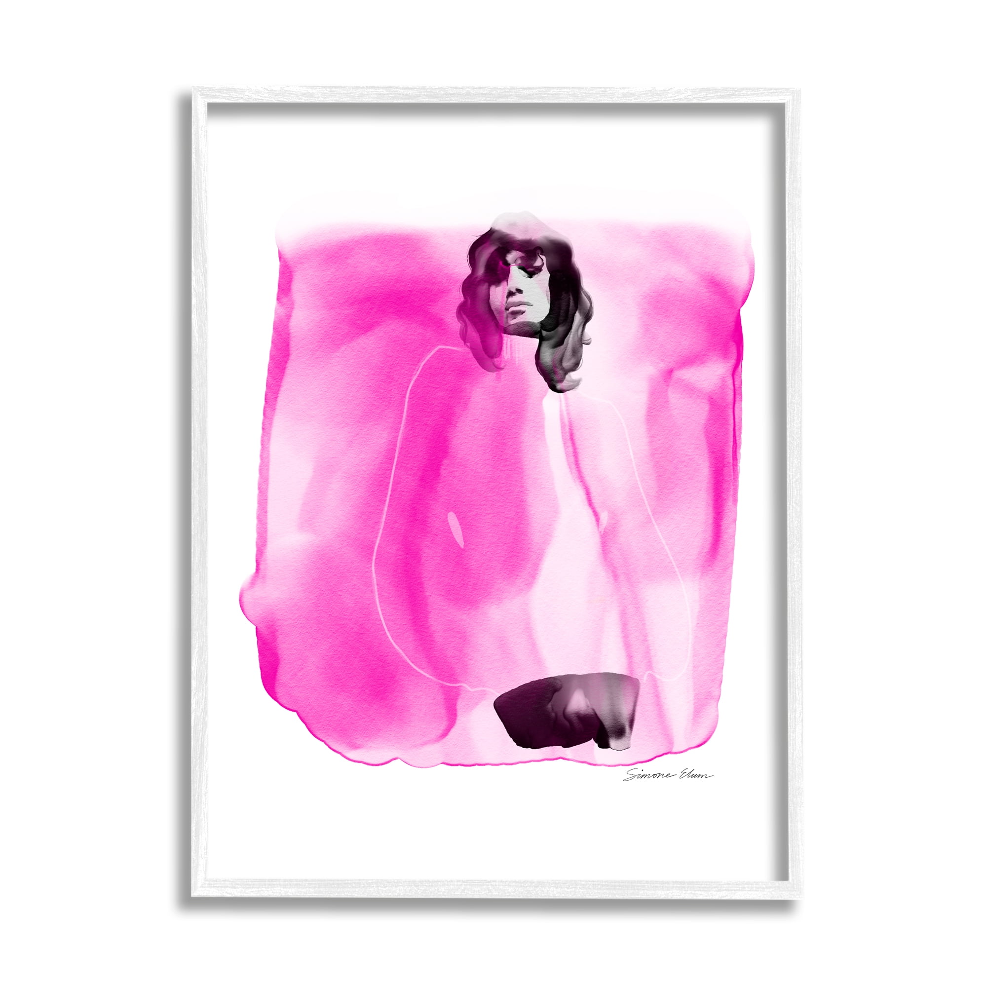 Stupell Industries Abstract Girl on Pink Abstract Painting White Framed Art Print Wall Art, 24 x 30