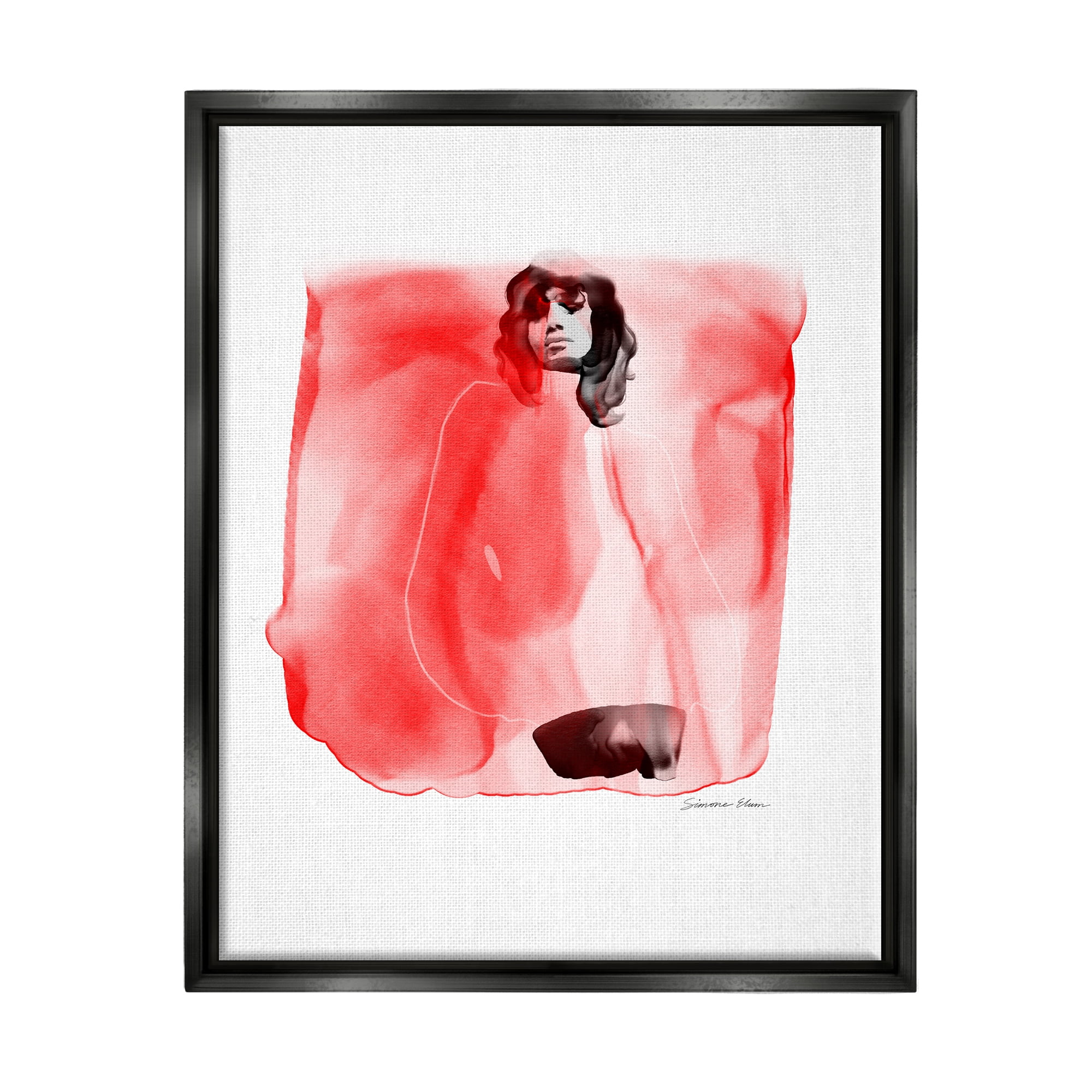 Stupell Industries Abstract Girl on Red Abstract Painting Black Floater Framed Art Print Wall Art, 17 x 21