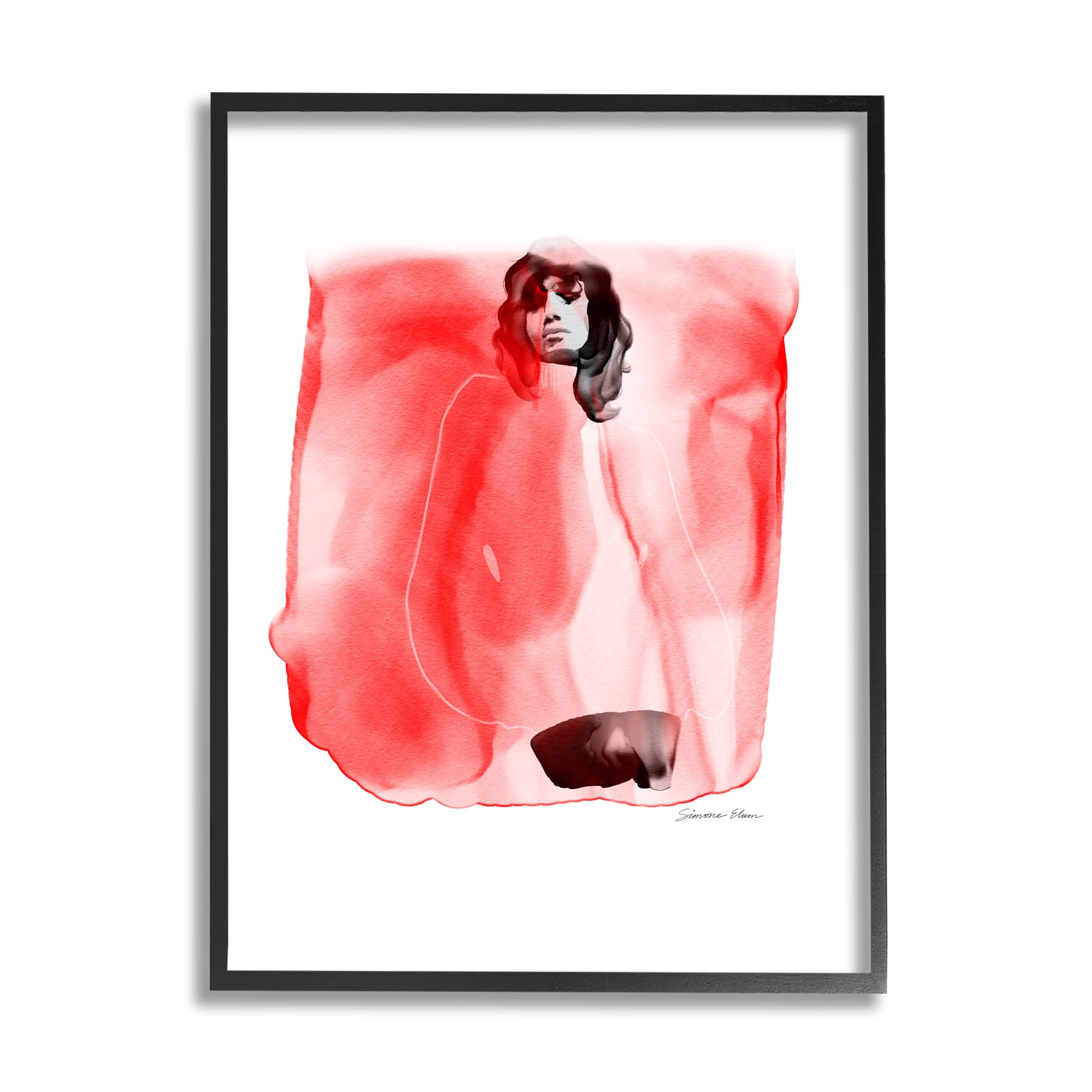 Stupell Industries Abstract Girl on Red Abstract Painting Black Framed Art Print Wall Art, 16 x 20