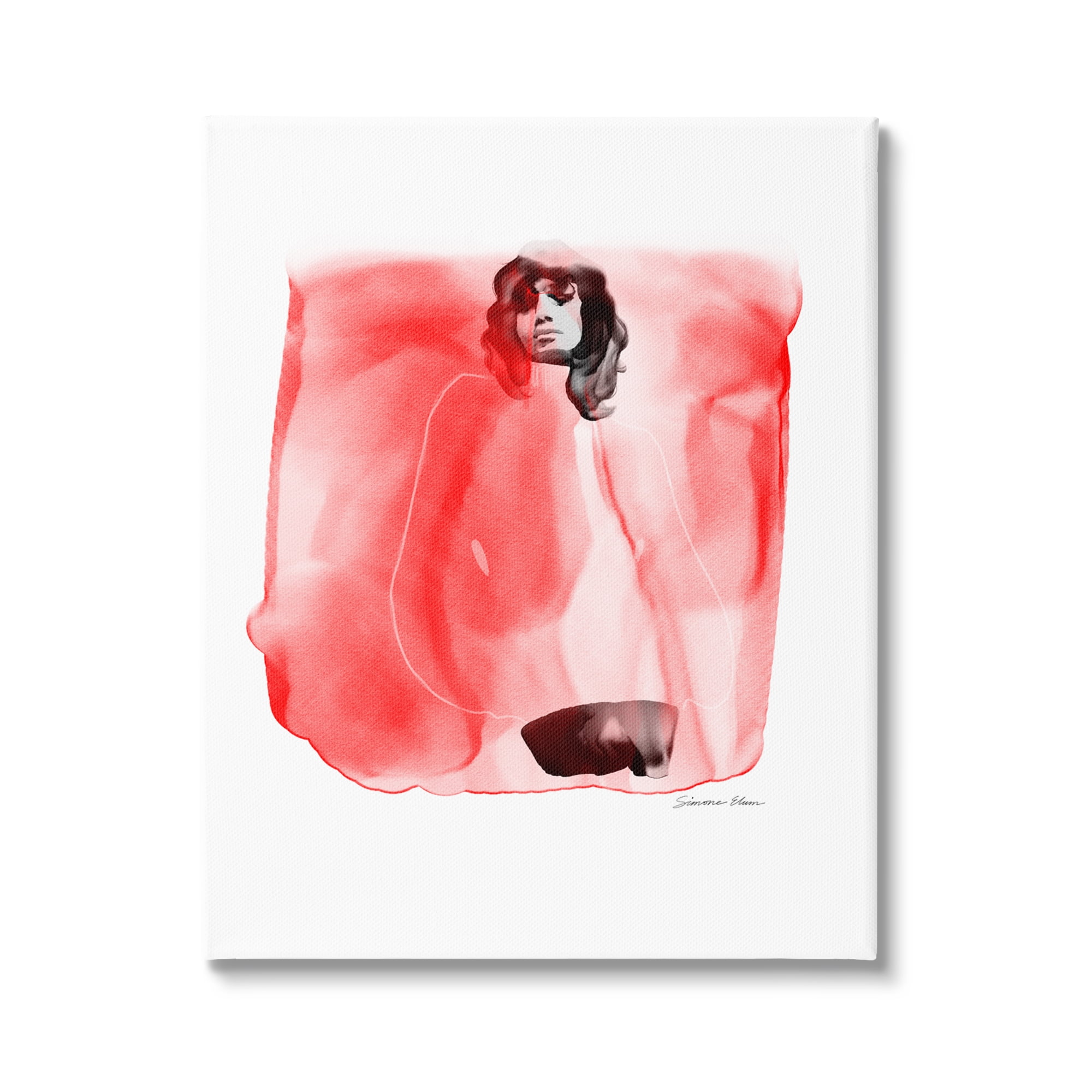 Stupell Industries Abstract Girl on Red Abstract Painting Gallery Wrapped Canvas Print Wall Art, 16 x 20
