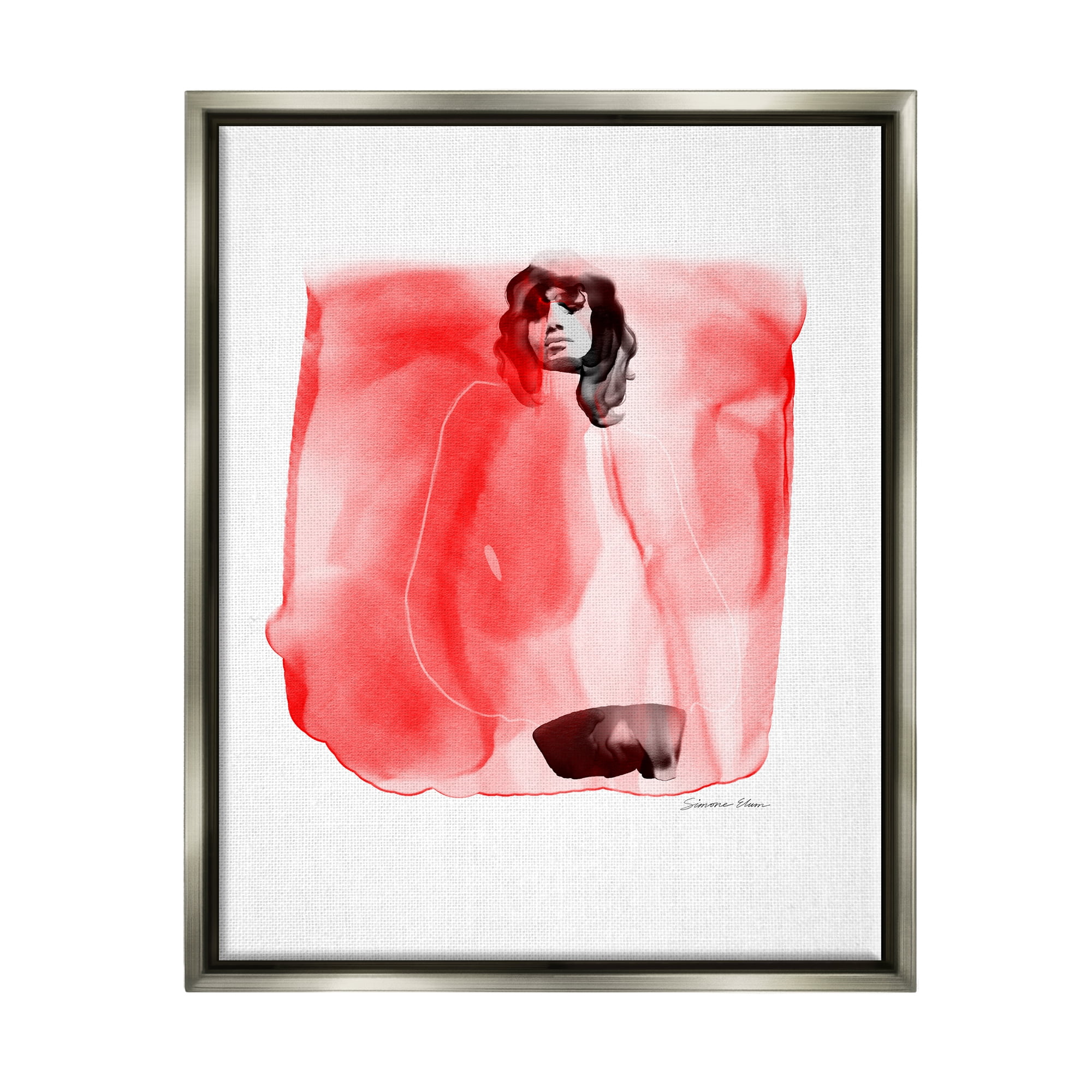 Stupell Industries Abstract Girl on Red Abstract Painting Gray Floater Framed Art Print Wall Art, 25 x 31