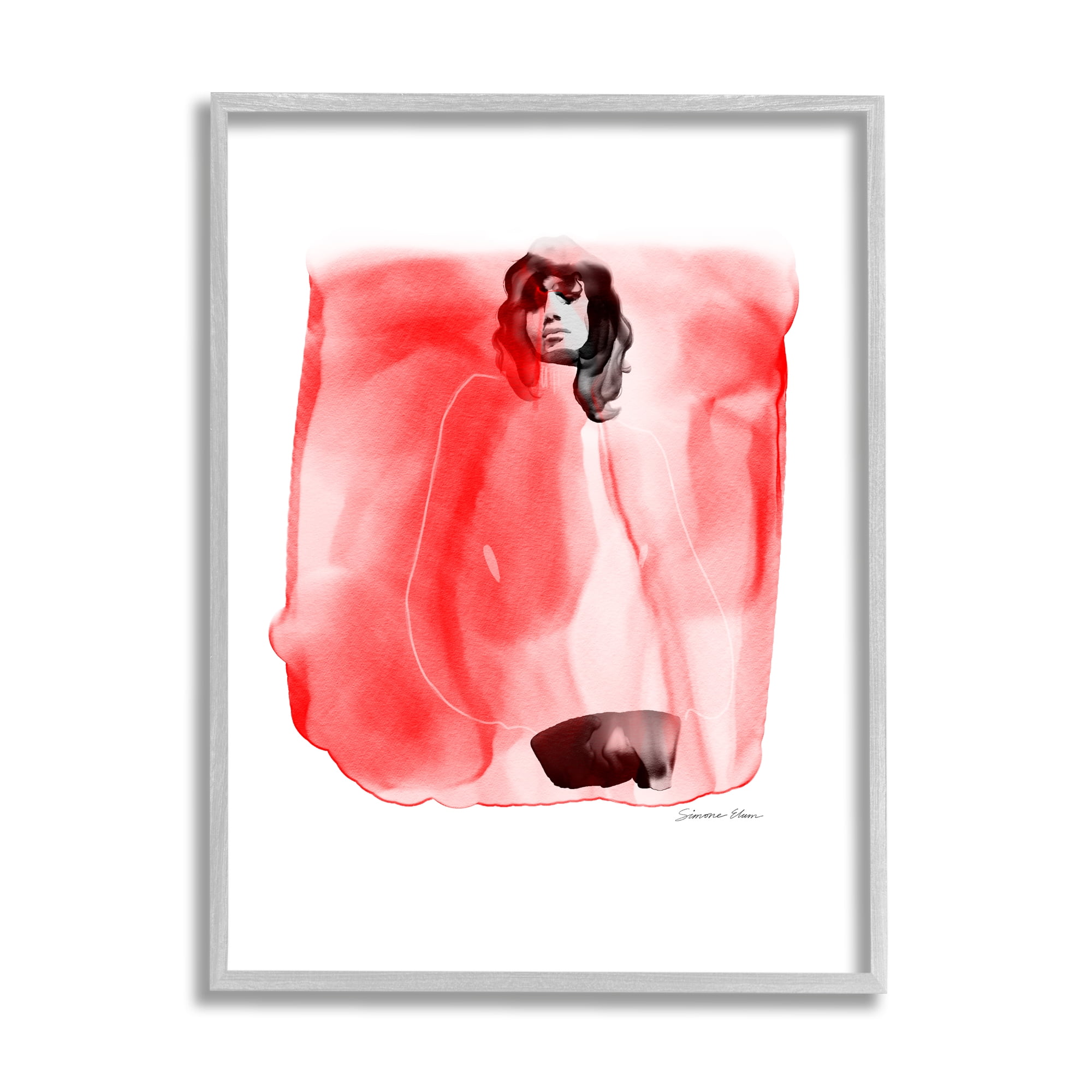 Stupell Industries Abstract Girl on Red Abstract Painting Gray Framed Art Print Wall Art, 24 x 30