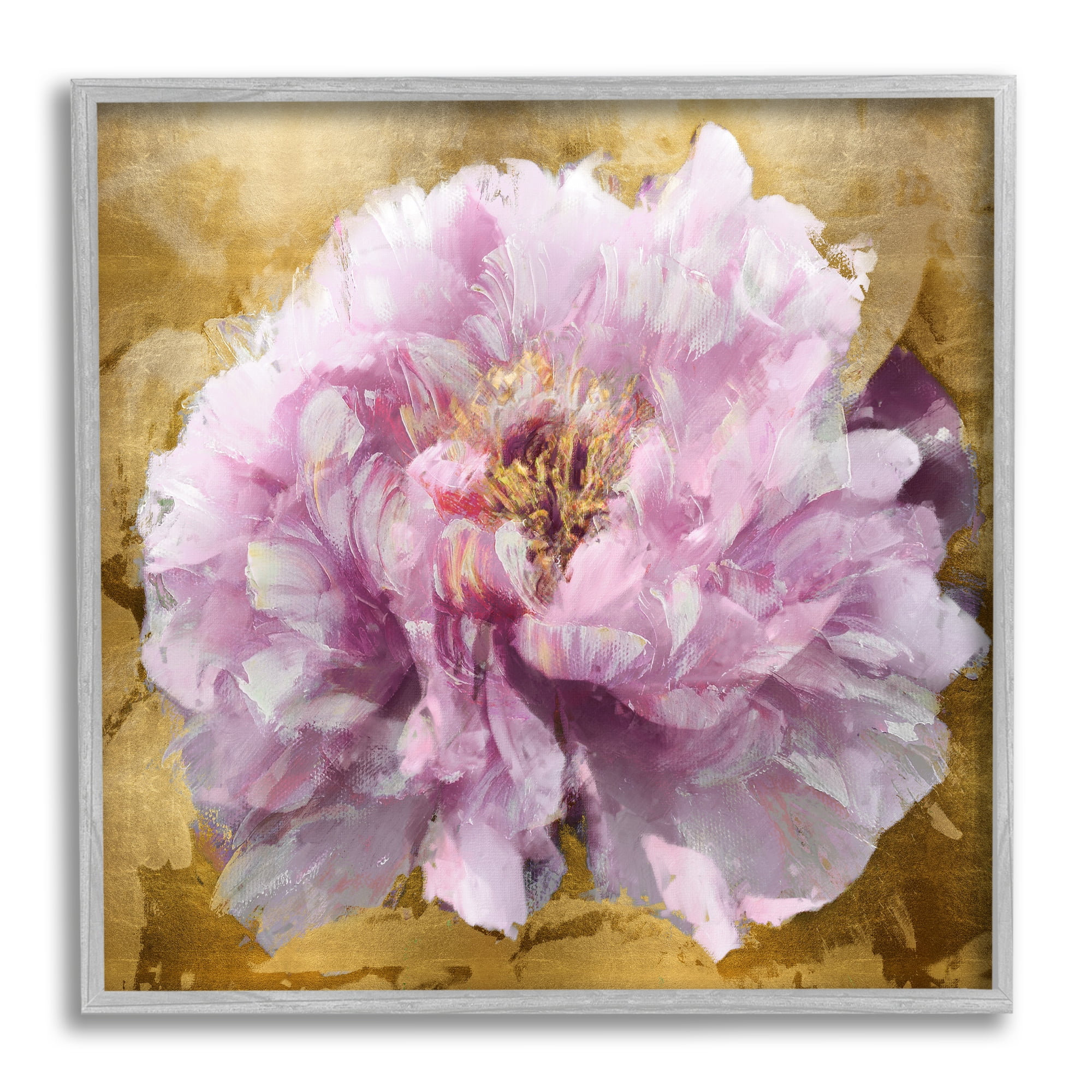 Stupell Industries Abstract Glam Peony Botanical & Floral Painting Gray Framed Art Print Wall Art, 12 x 12