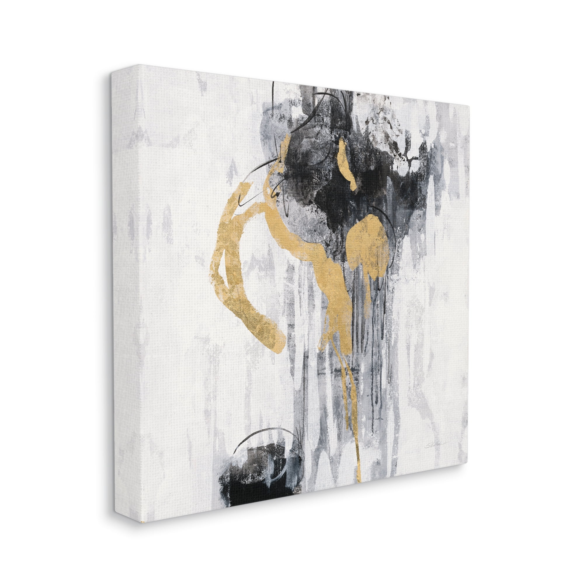 Stupell Industries Abstract Gold Black Rain Modern Distressed Design Canvas Wall Art, 24 x 24, Design by Silvia Vassileva