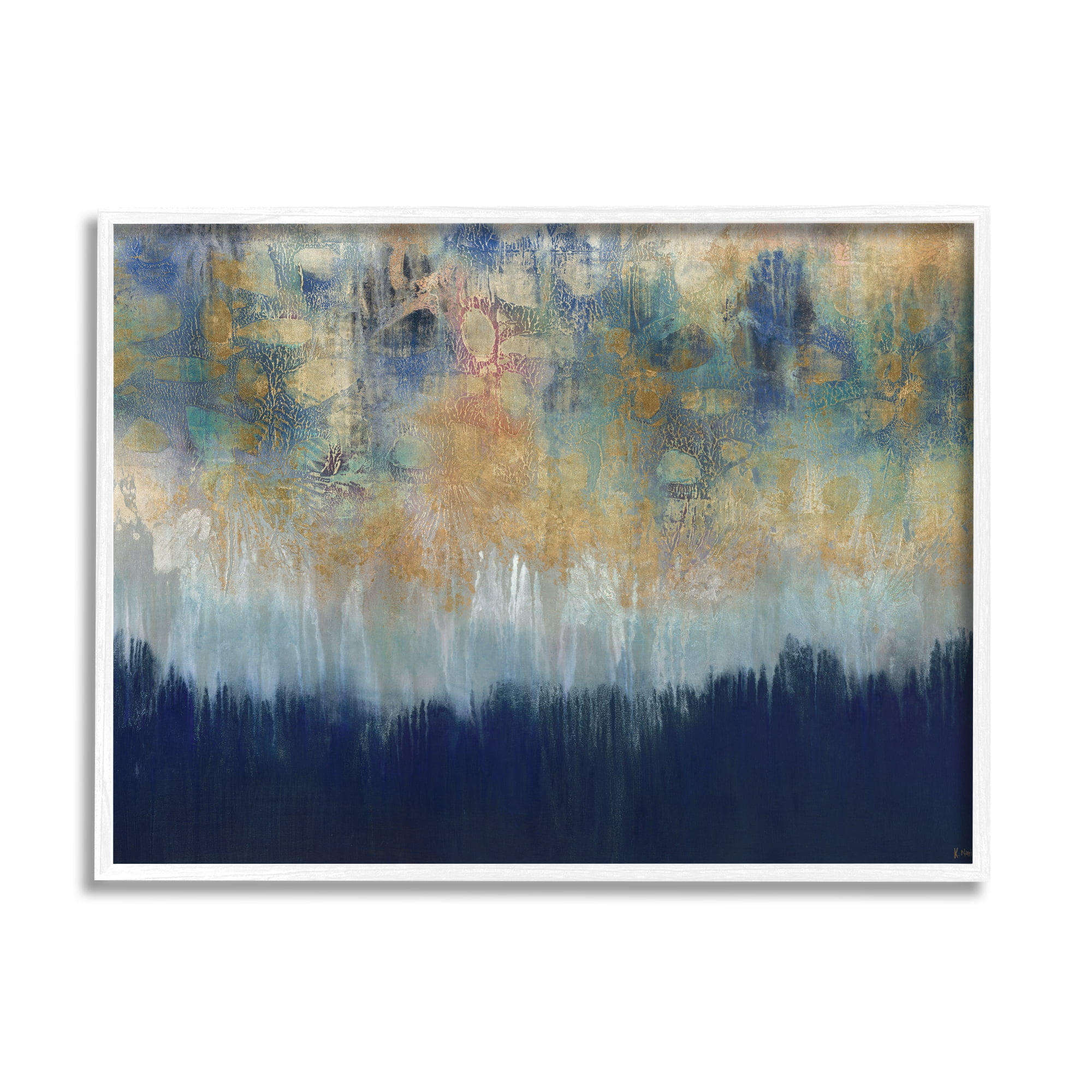 Stupell Industries Abstract Gold Blue Textured Surface Painting Framed Art Print Wall Art, 20x16, By Third and Wall
