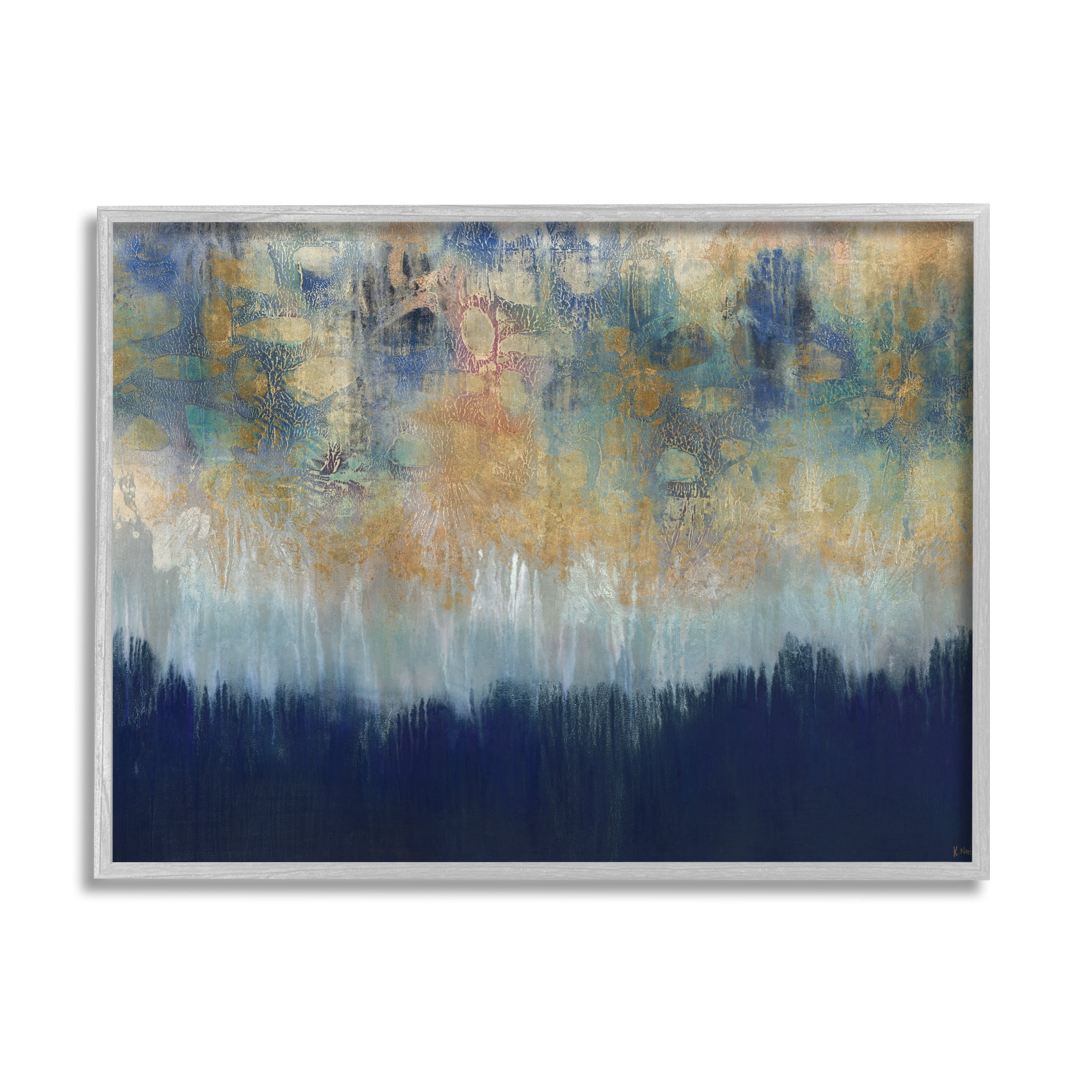 Stupell Industries Abstract Gold Blue Textured Surface Painting Framed Art Print Wall Art, 30x24, By Third and Wall