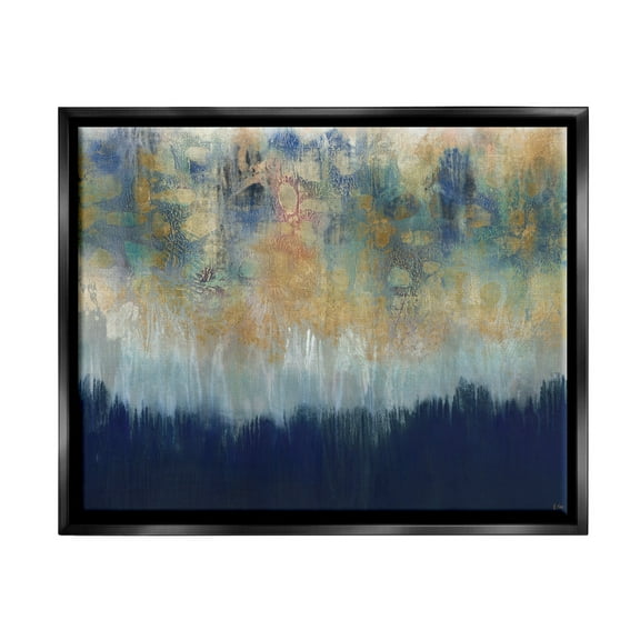 Stupell Industries Abstract Gold Blue Textured Surface Painting Jet Black Framed Floating Canvas Wall Art, 16x20, by Third and Wall