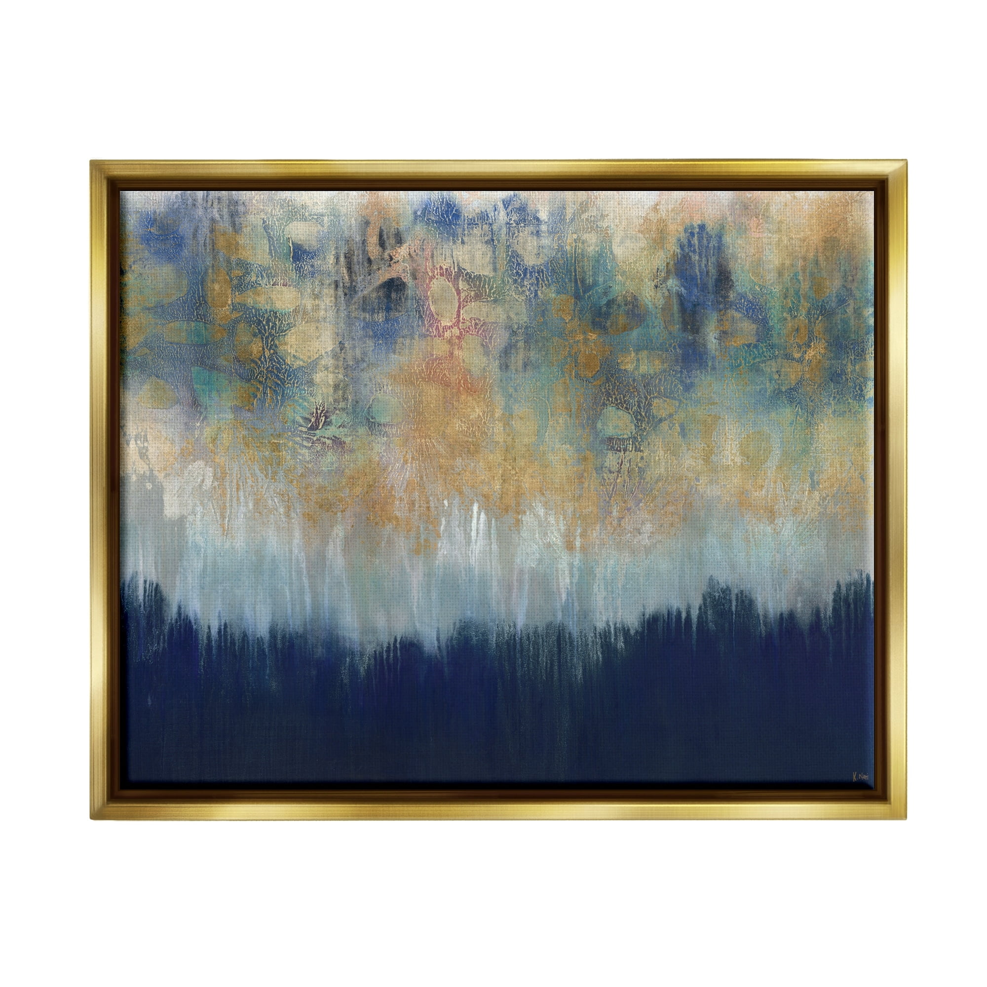 Stupell Industries Abstract Gold Blue Textured Surface Painting Metallic Gold Framed Floating Canvas Wall Art, 16x20, by Third and Wall