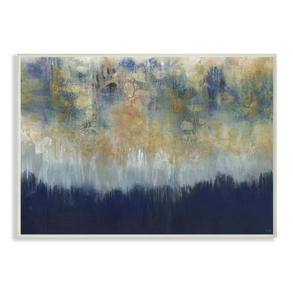 Stupell Industries Abstract Gold Blue Textured Surface Painting Wood Plaque by Third and Wall