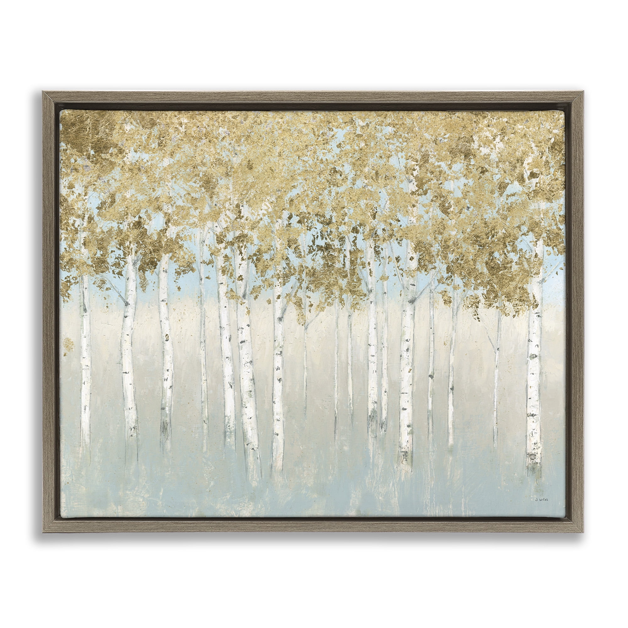 Stupell Industries Abstract Gold Tree Landscape Landscape Painting Brown Floater Framed Canvas Art Print Wall Art, 31 x 25