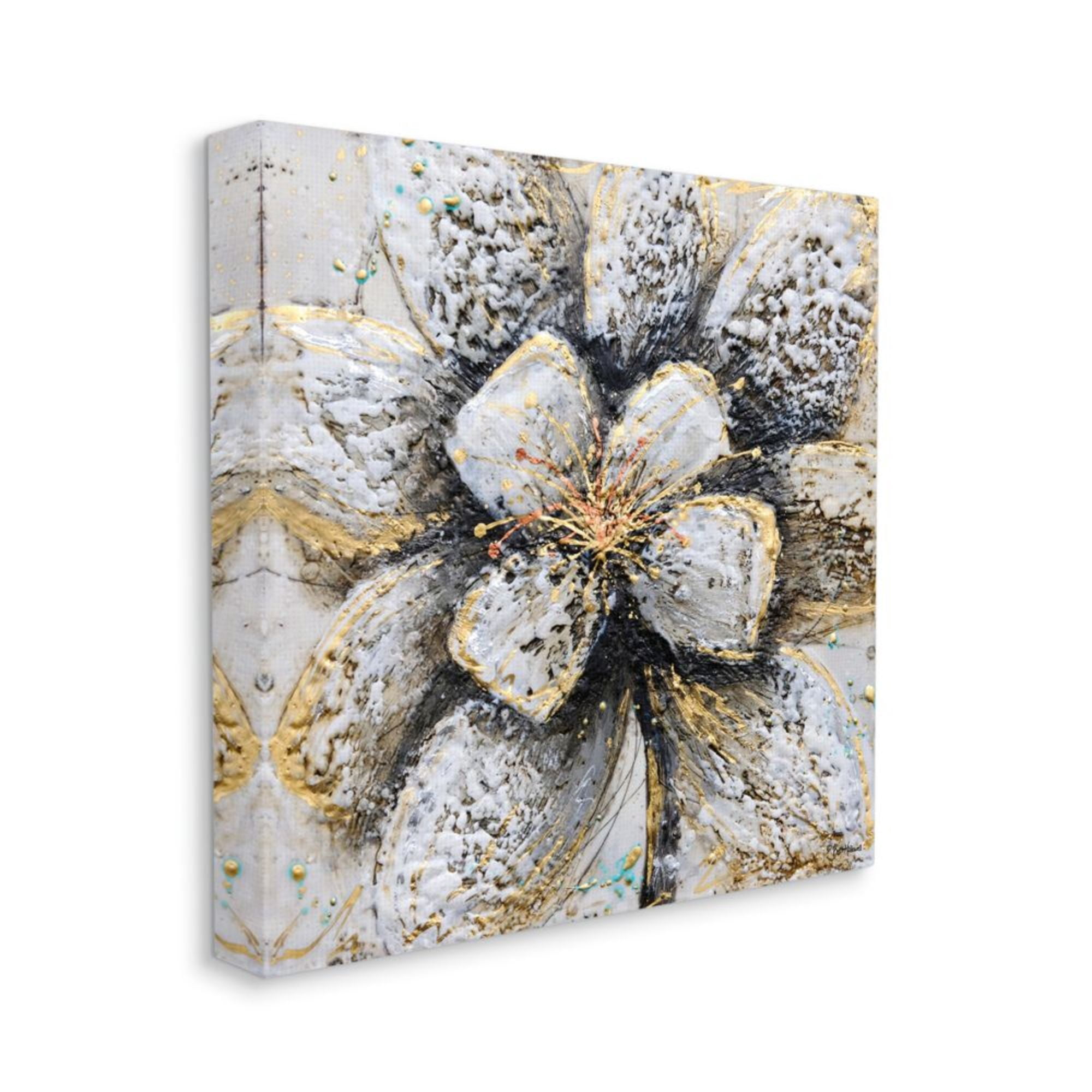 Stupell Industries Abstract Gold White Textured Flower Petals Design by Britt Hallowell, 30" x 30"