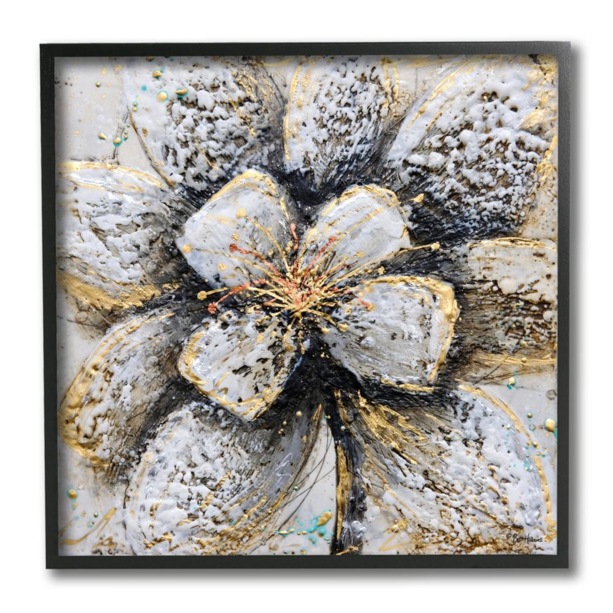 Stupell Industries Abstract Gold White Textured Flower Petals Design by Britt Hallowell