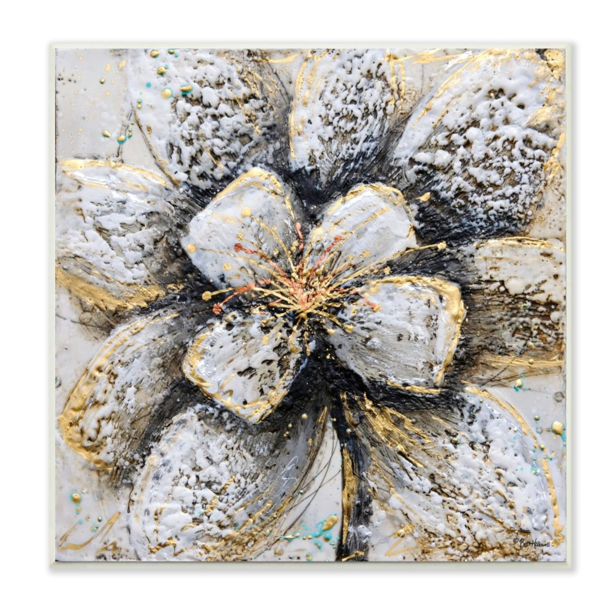 Stupell Industries Abstract Gold White Textured Flower Petals Design by Britt Hallowell