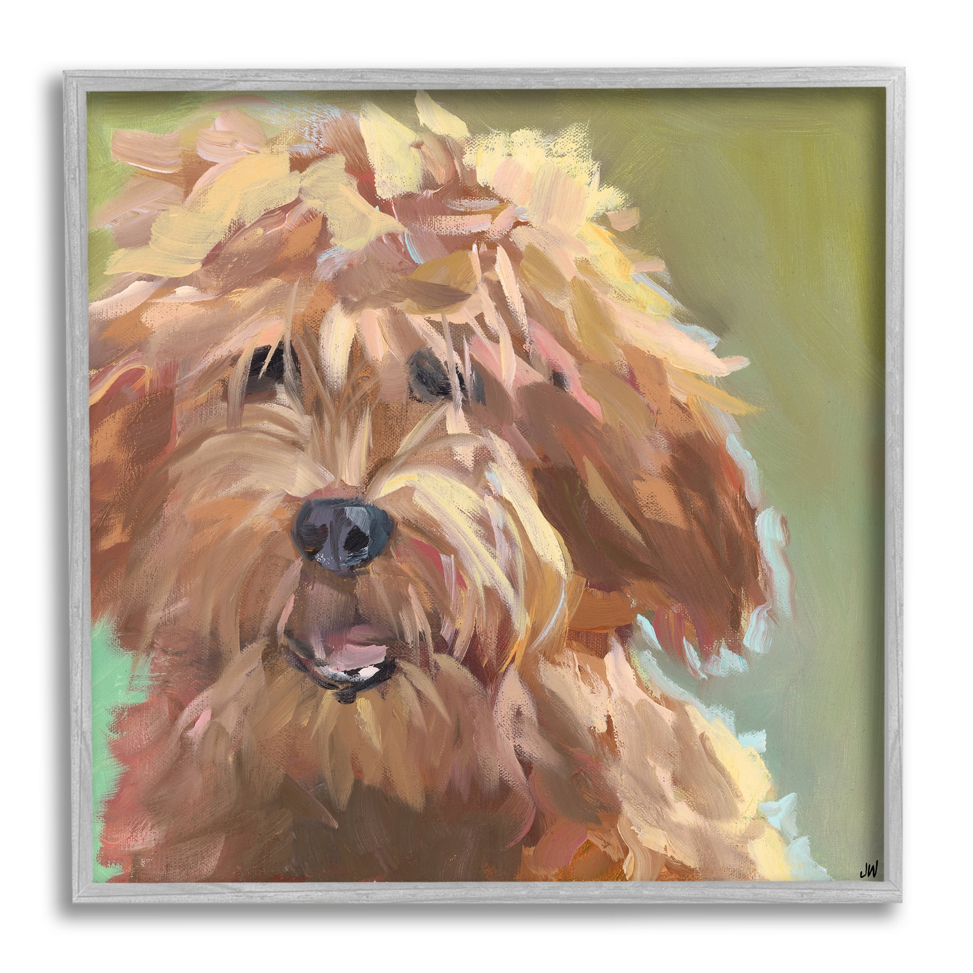 Stupell Industries Abstract Goldendoodle Painting Animals & Insects Painting Gray Framed Art Print Wall Art, 24 x 24