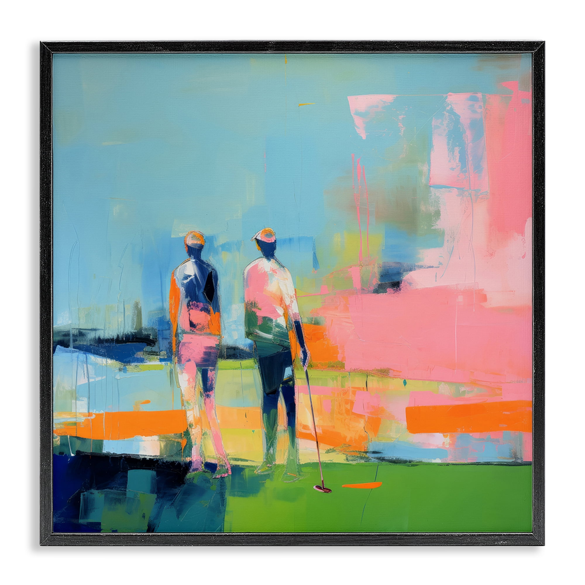 Stupell Industries Abstract Golfing Scene Abstract Painting Black Framed Art Print Wall Art, 24 x 24