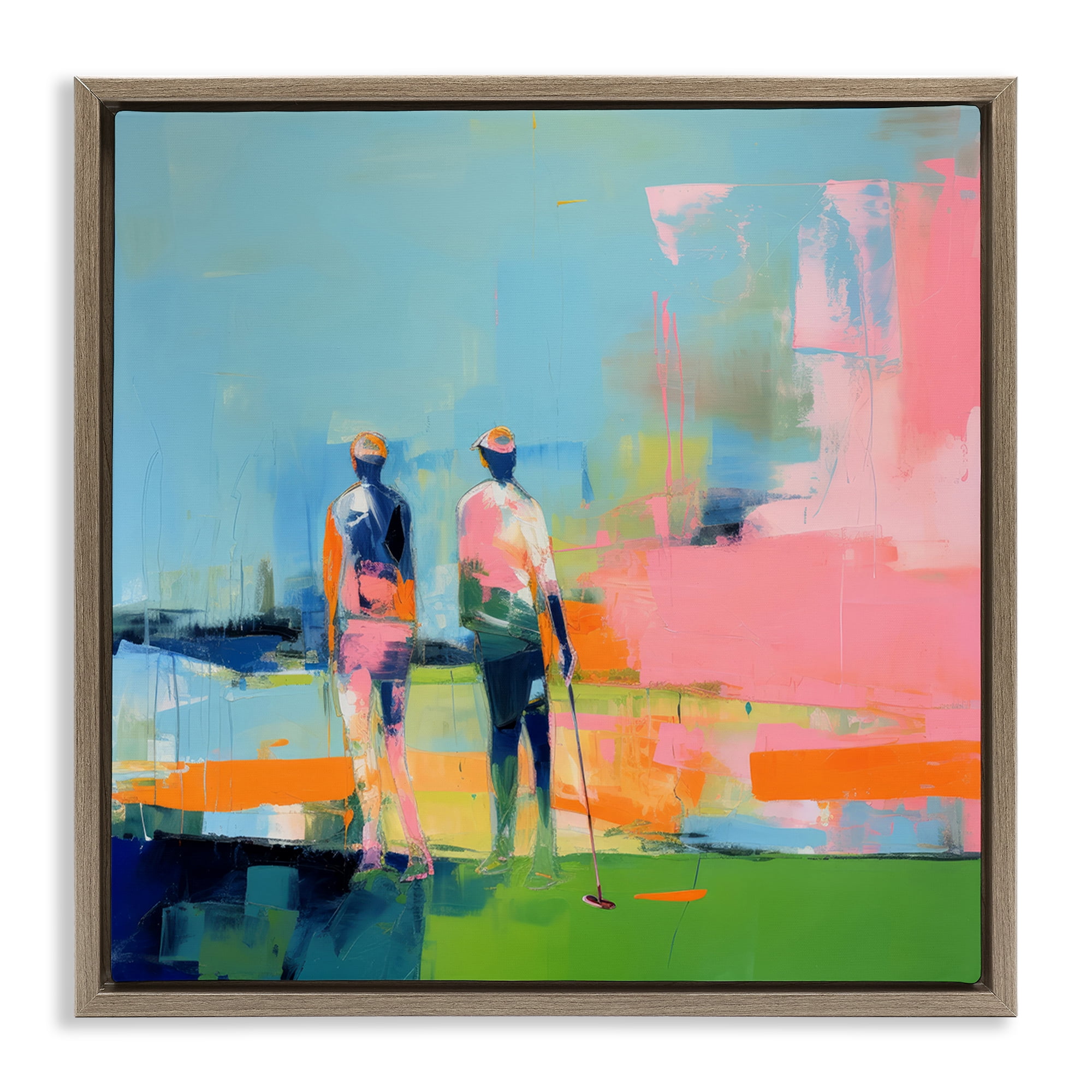 Stupell Industries Abstract Golfing Scene Abstract Painting Brown Floater Framed Canvas Art Print Wall Art, 25 x 25