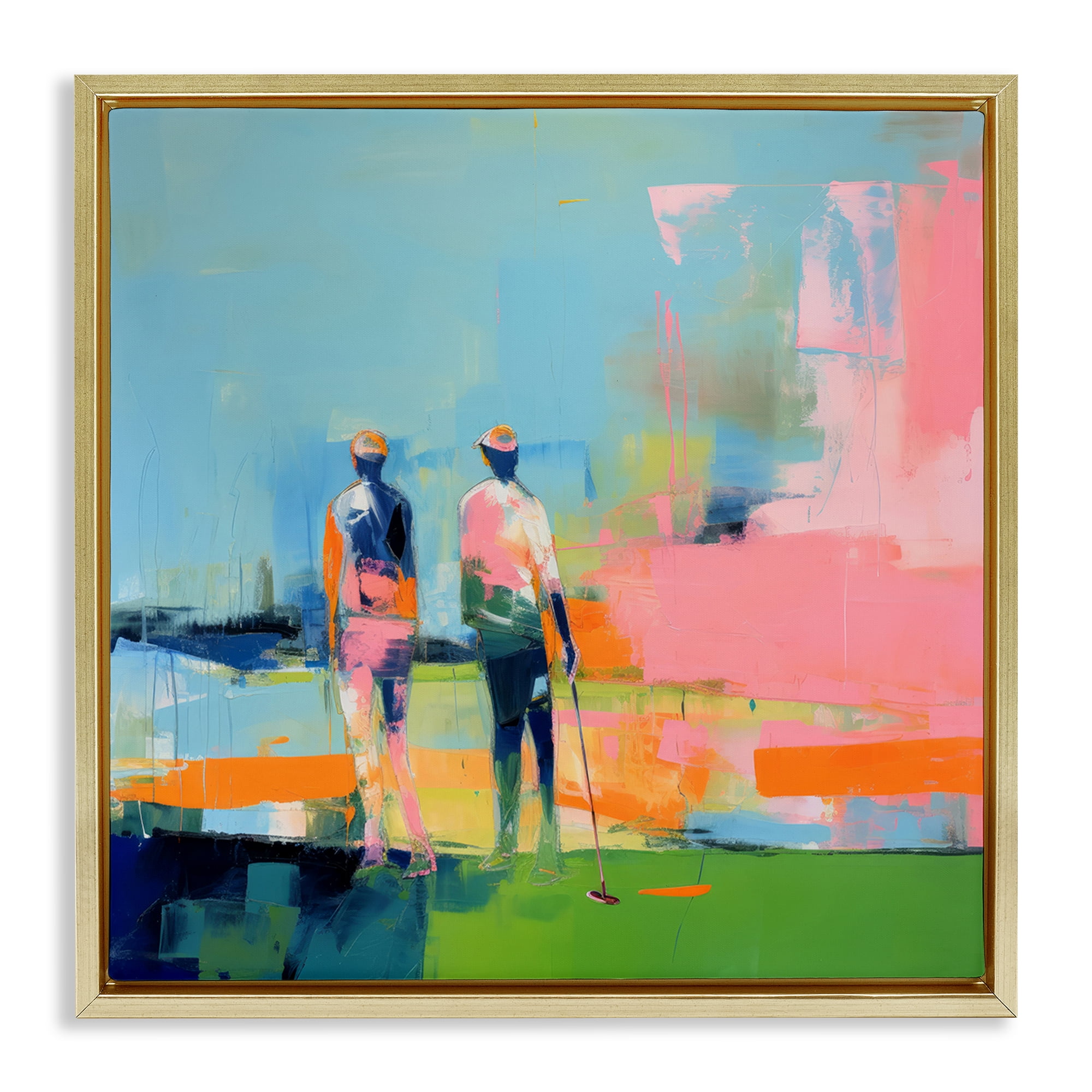 Stupell Industries Abstract Golfing Scene Abstract Painting Gold Floater Framed Canvas Art Print Wall Art, 18 x 18