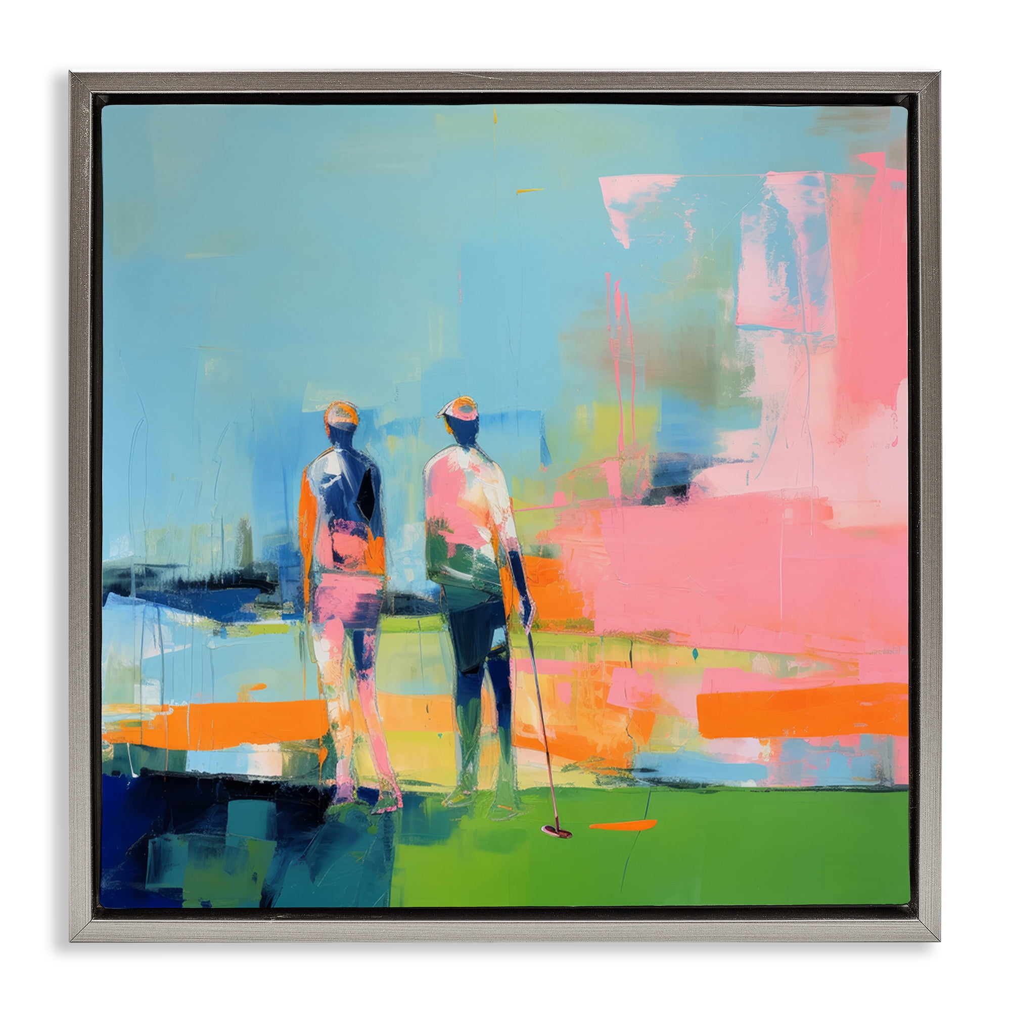 Stupell Industries Abstract Golfing Scene Abstract Painting Gray Floater Framed Canvas Art Print Wall Art, 18 x 18