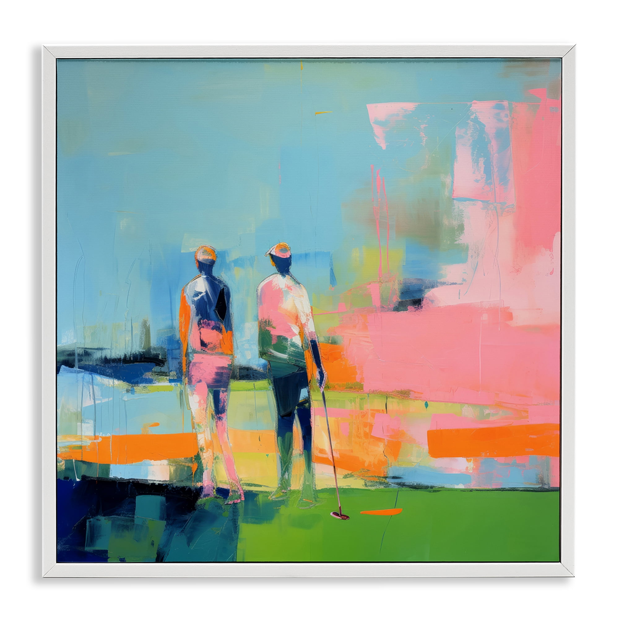 Stupell Industries Abstract Golfing Scene Abstract Painting White Framed Art Print Wall Art, 12 x 12