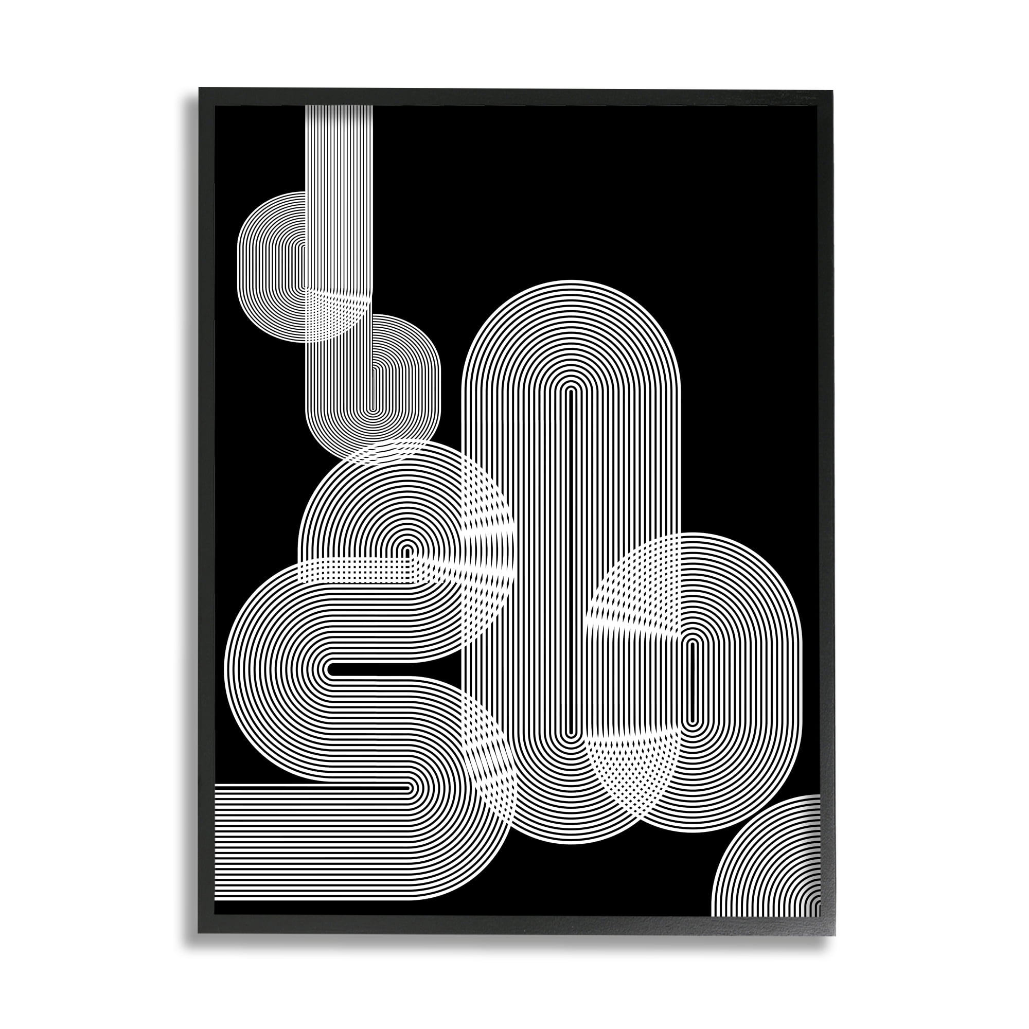 Stupell Industries Abstract Graphic Black Shapes Industrial Line Pattern Abstract Painting Black Framed Art Print Wall Art, 11 x 14