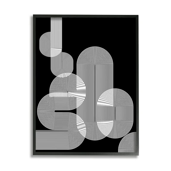 Stupell Industries Abstract Graphic Black Shapes Industrial Line Pattern Abstract Painting Black Framed Art Print Wall Art, 16 x 20
