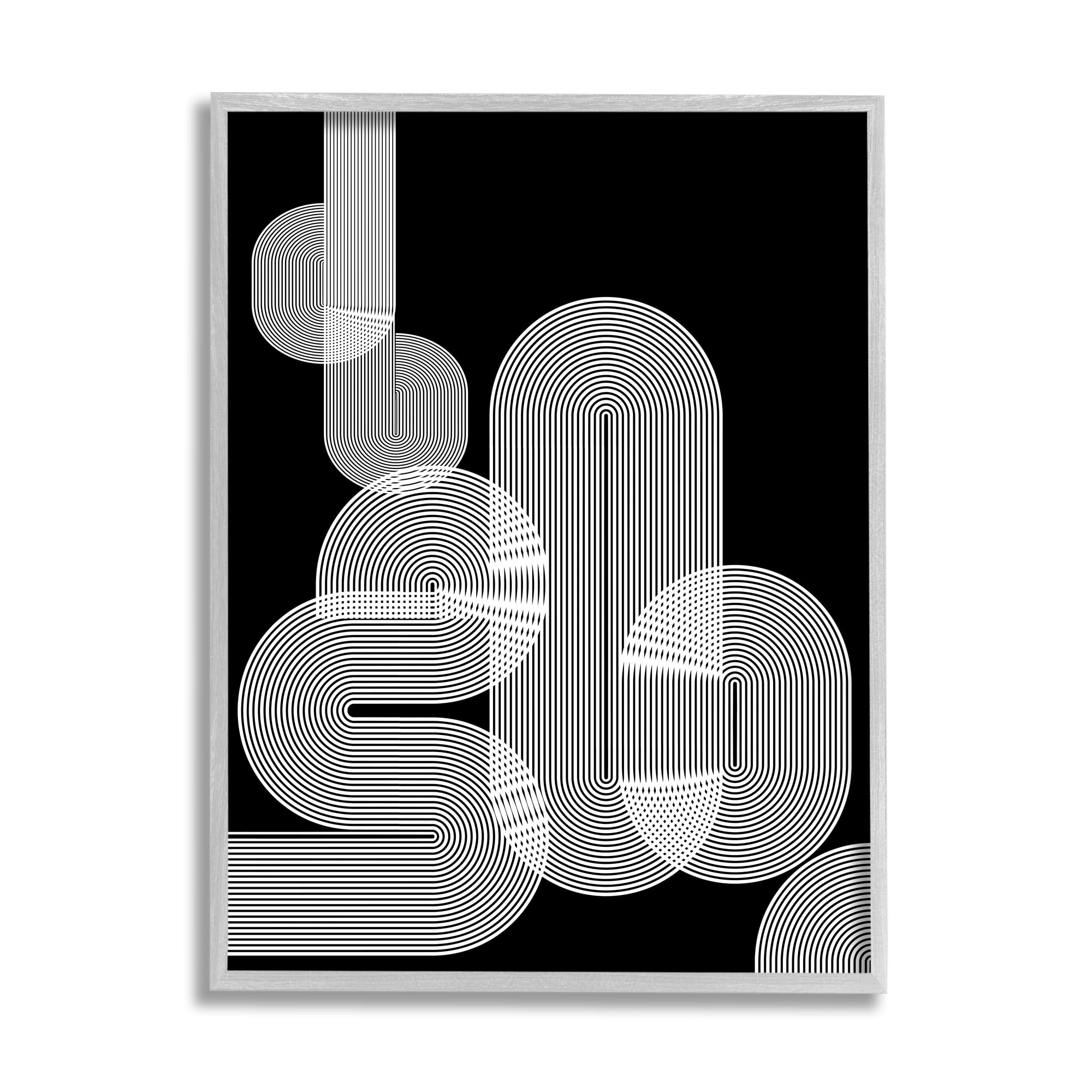 Stupell Industries Abstract Graphic Black Shapes Industrial Line Pattern Abstract Painting Gray Framed Art Print Wall Art, 24 x 30