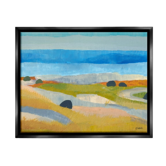 Stupell Industries Abstract Grassland & Beach Landscape Painting Black Floater Framed Canvas Art Print Wall Art, 21 x 17