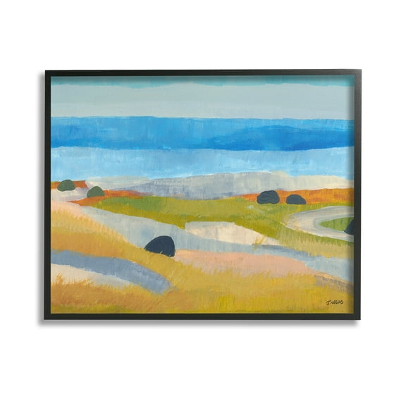 Stupell Industries Abstract Grassland & Beach Landscape Painting Black Framed Art Print Wall Art, 14 x 11