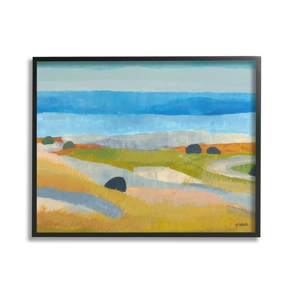 Stupell Industries Abstract Grassland & Beach Landscape Painting Black Framed Art Print Wall Art, 20 x 16