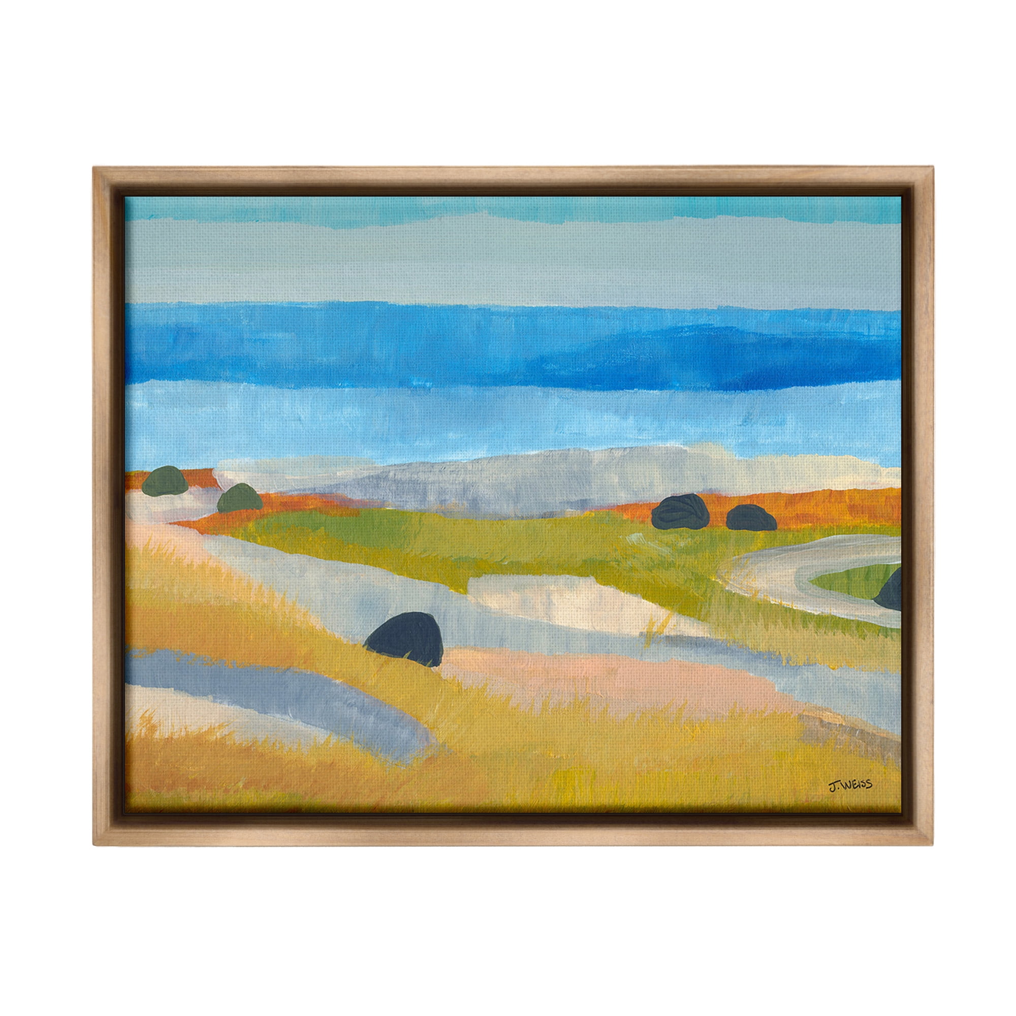 Stupell Industries Abstract Grassland & Beach Landscape Painting Brown Floater Framed Canvas Art Print Wall Art, 21 x 17