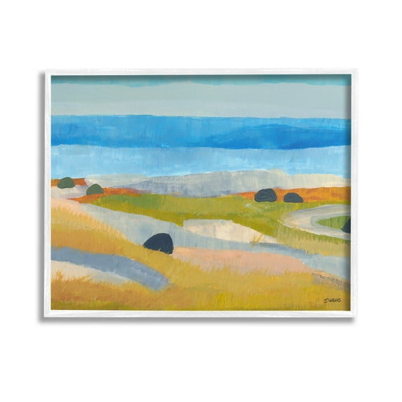 Stupell Industries Abstract Grassland & Beach Landscape Painting White Framed Art Print Wall Art, 14 x 11